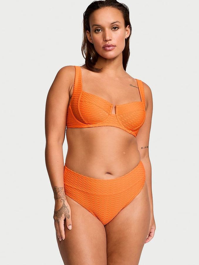 Sunset Orange Fishnet Balcony Swim Bikini Top (187670) | £19