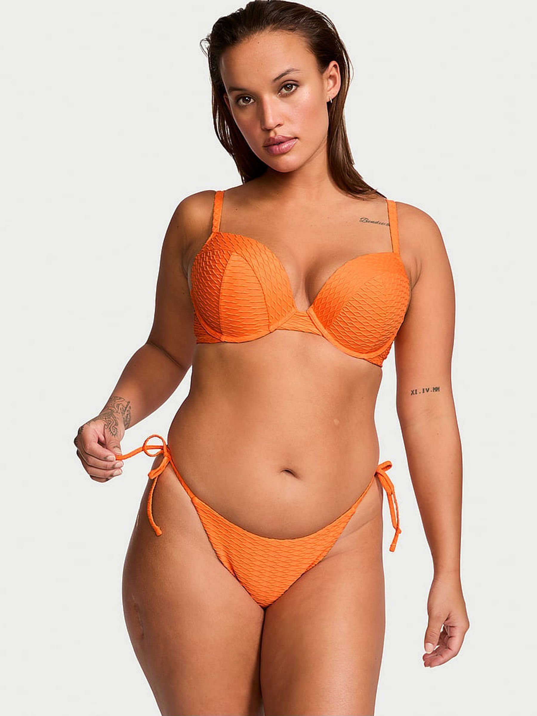 Sunset Orange Fishnet Tie Side High Leg Swim Bikini Bottom (188002) | £12