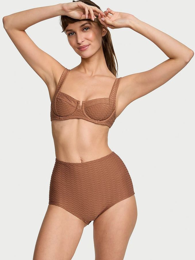 Caramel Brown Fishnet Balcony Swim Bikini Top (188174) | £19