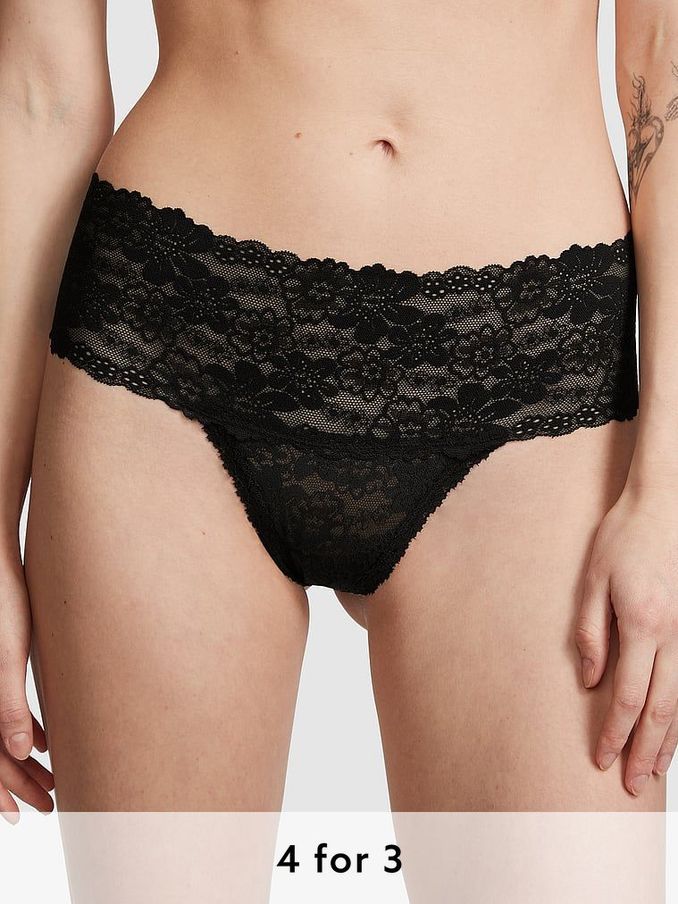 Pure Black Hipster Thong Floral Lace Knickers (189305) | £9