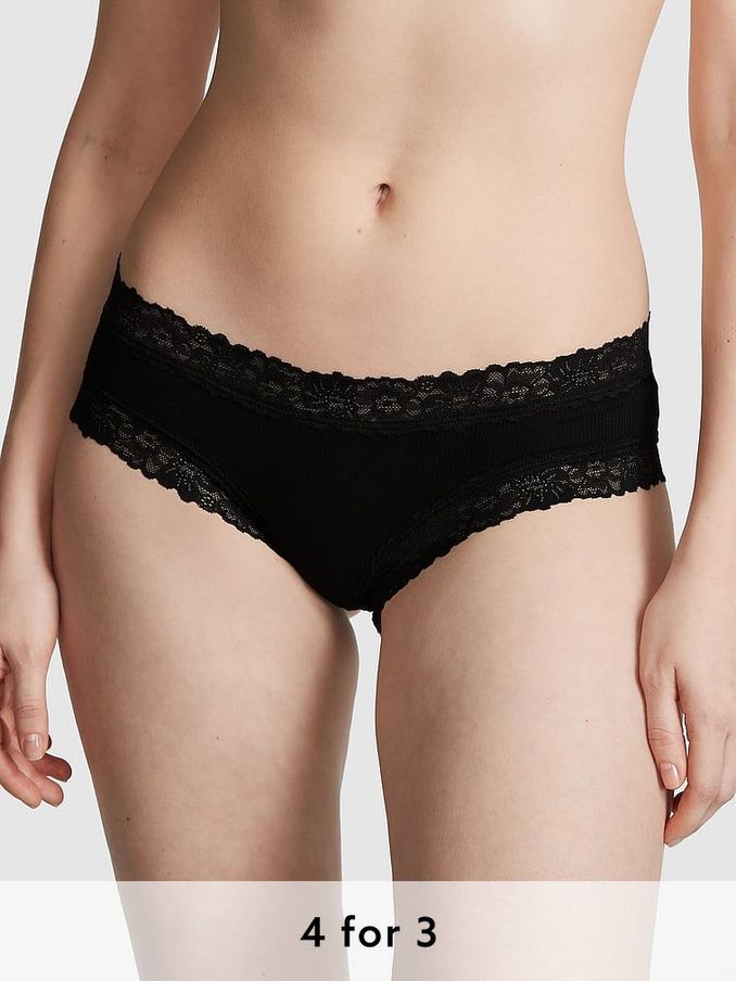 Pure Black Lace Trim Rib Cheeky Knickers (189922) | £9