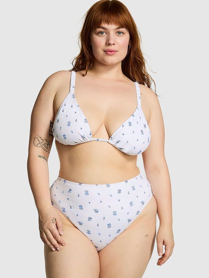 Optic White Floral High Waisted Swim Bikini Bottom (190102) | £13
