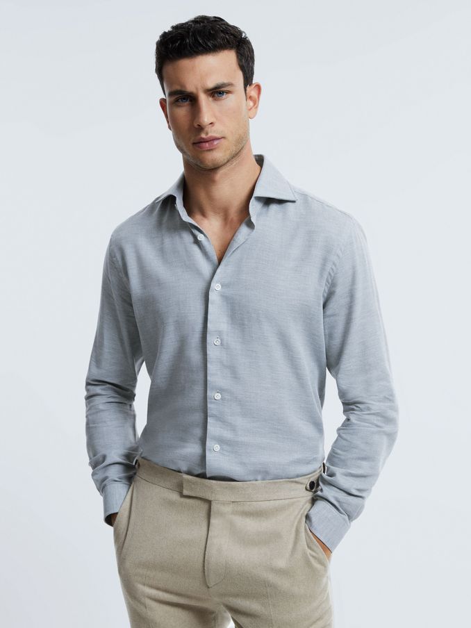 Atelier Italian Cotton Cashmere Shirt in Grey Melange (192803) | £78