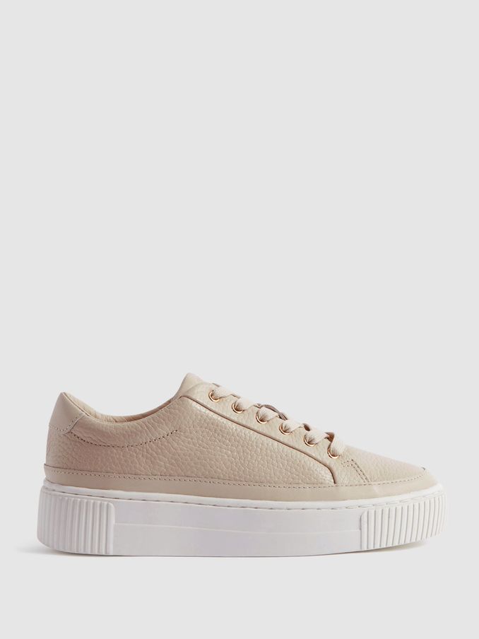 Grained Leather Platform Trainers in Nude (194876) | £89
