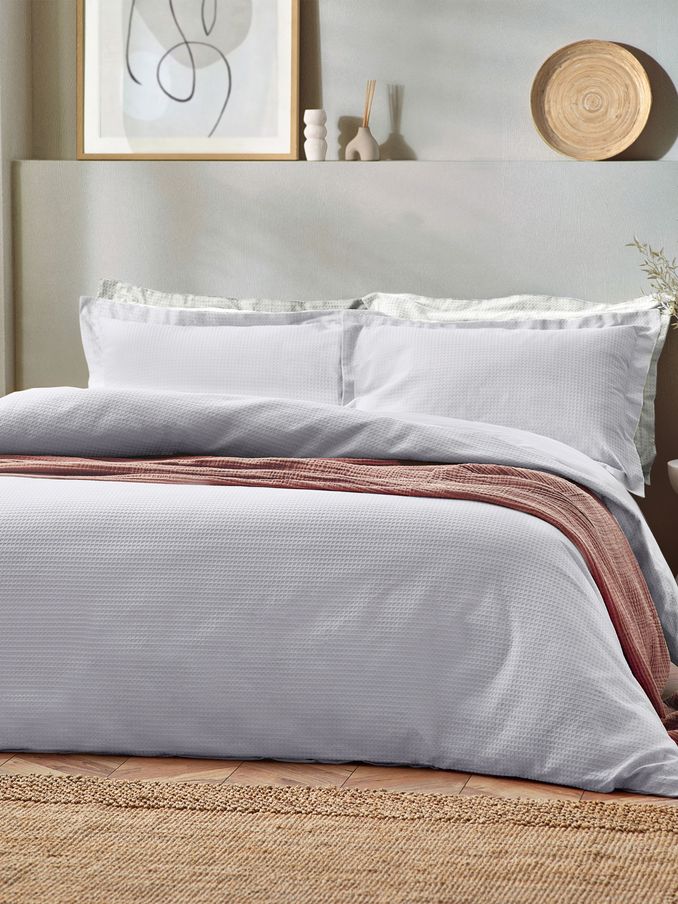 Yard Silver Grey Waffle Textured 100% Cotton Duvet Cover Set (202580) | £34 - £62