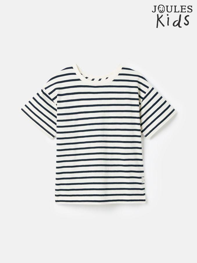 Boys' Laundered Cream & Navy Short Sleeve Crew Neck Striped T-Shirt (204629) | £12 - £14
