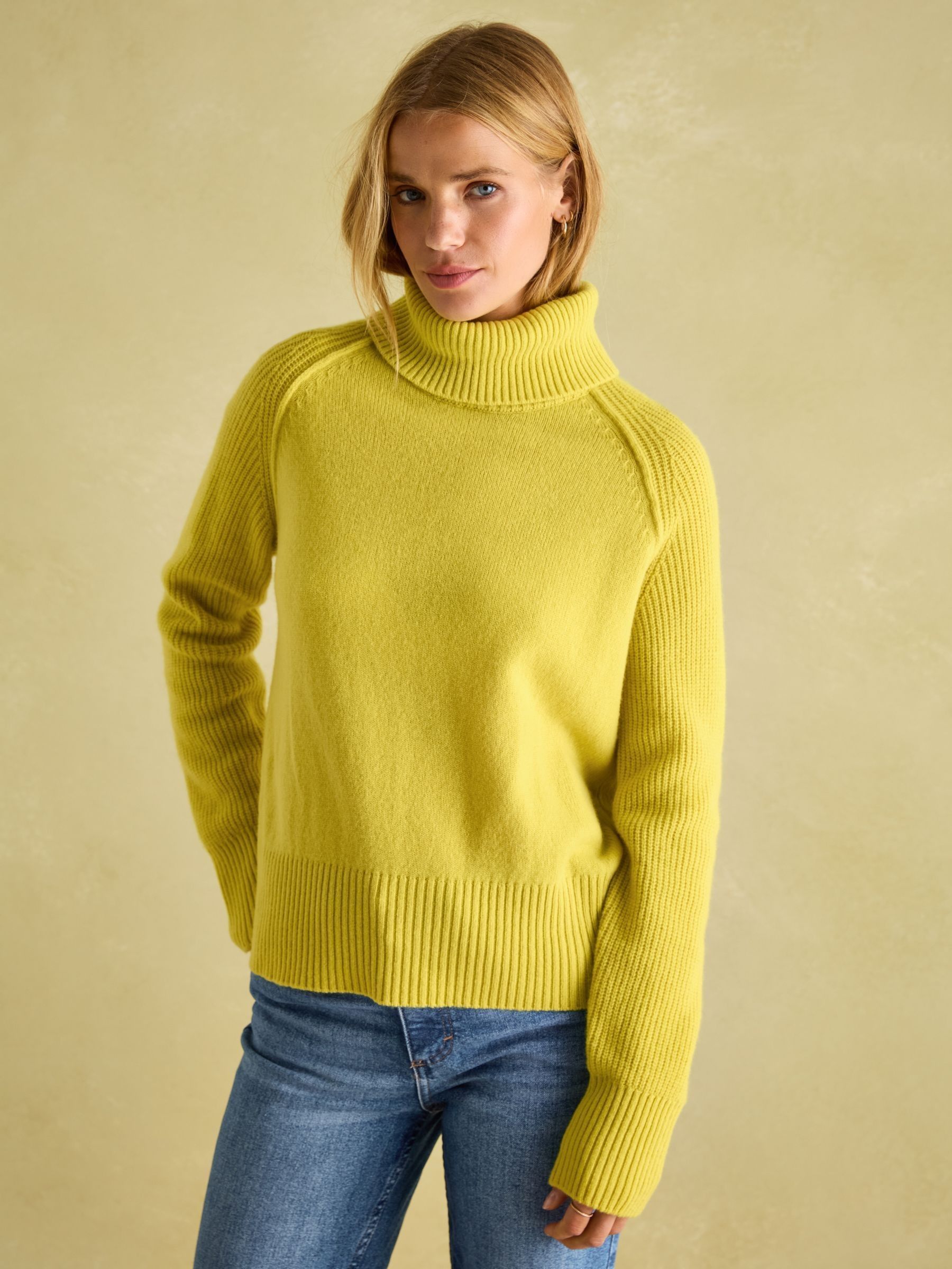 May Yellow Merino Wool Jumper with Detachable Roll Neck (209477) | £36