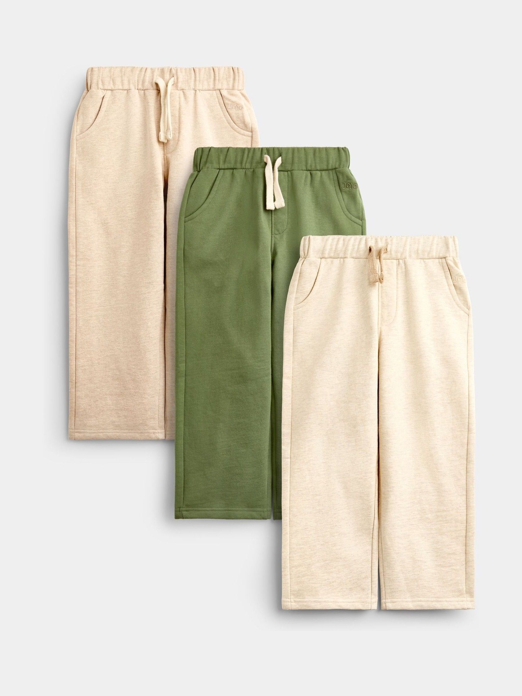 Natural Cream & Khaki - 3-pack Straight Leg Joggers