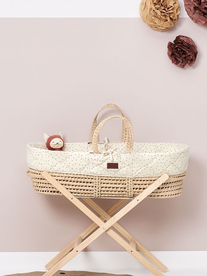 The Little Green Sheep Cream Quilted Moses Basket Cot Bed and Mattress (220866) | £109