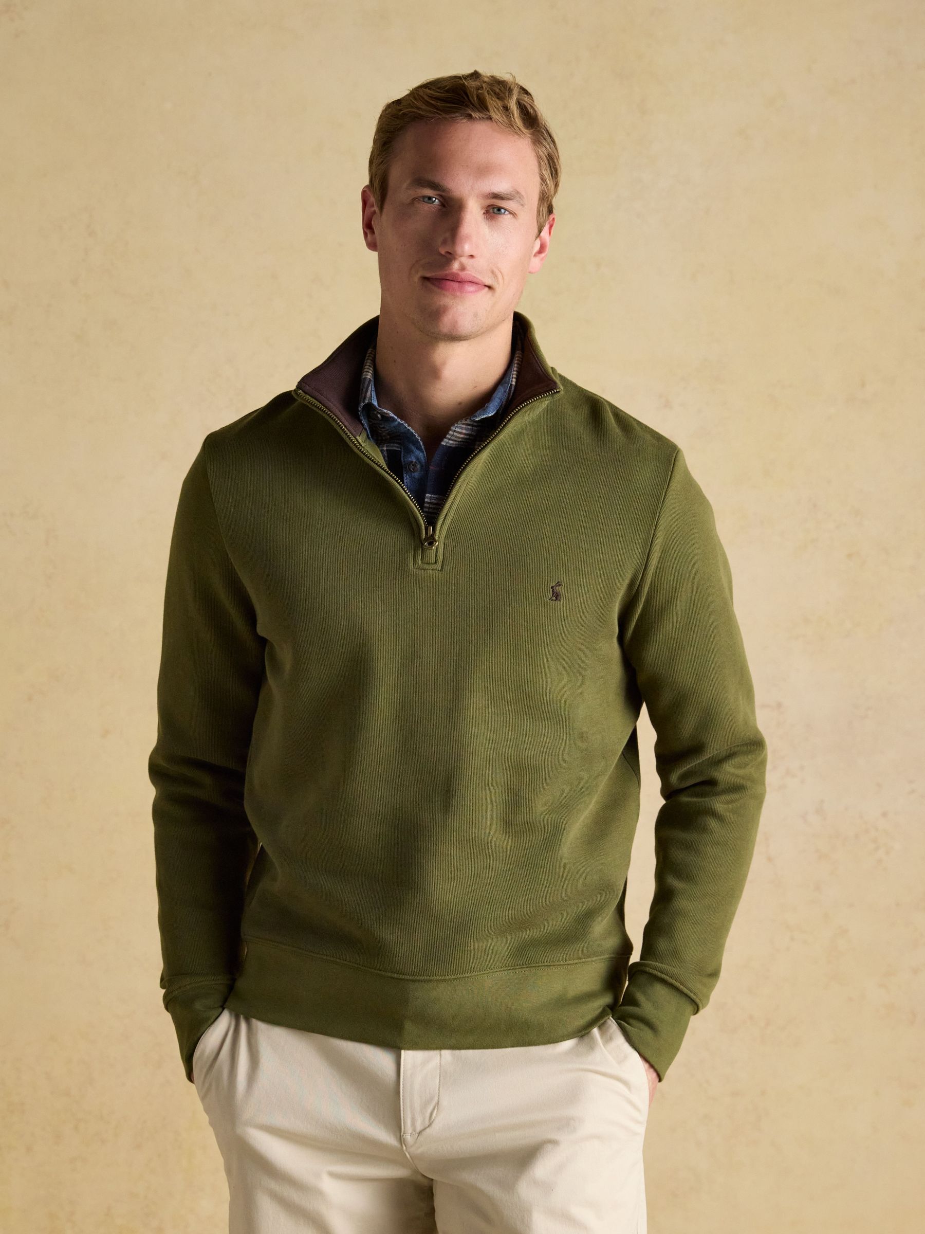 Alistair Khaki Green Quarter Zip Cotton Sweatshirt