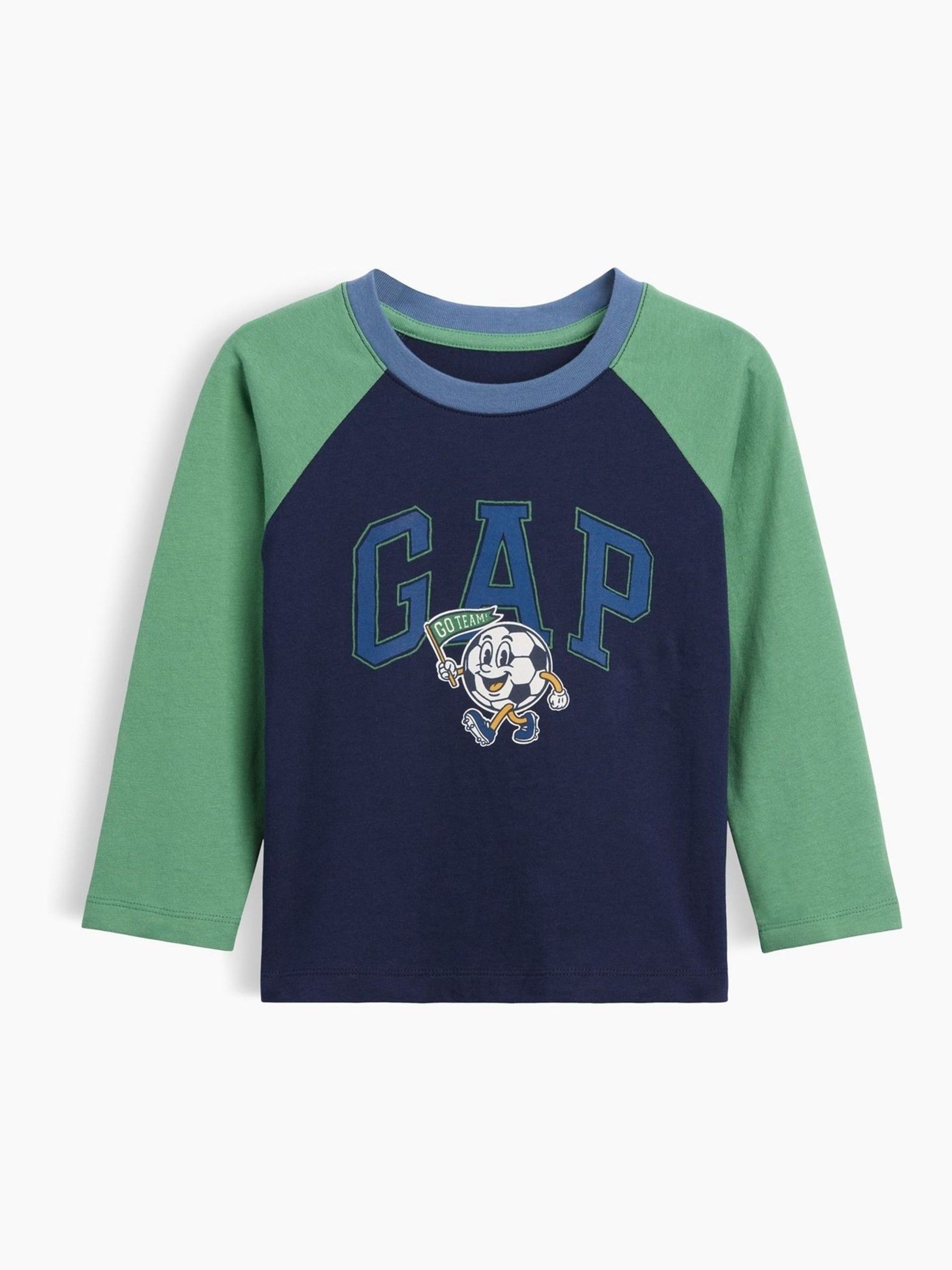 Navy/Green Football - Colourblock Logo Long Sleeve T-shirt