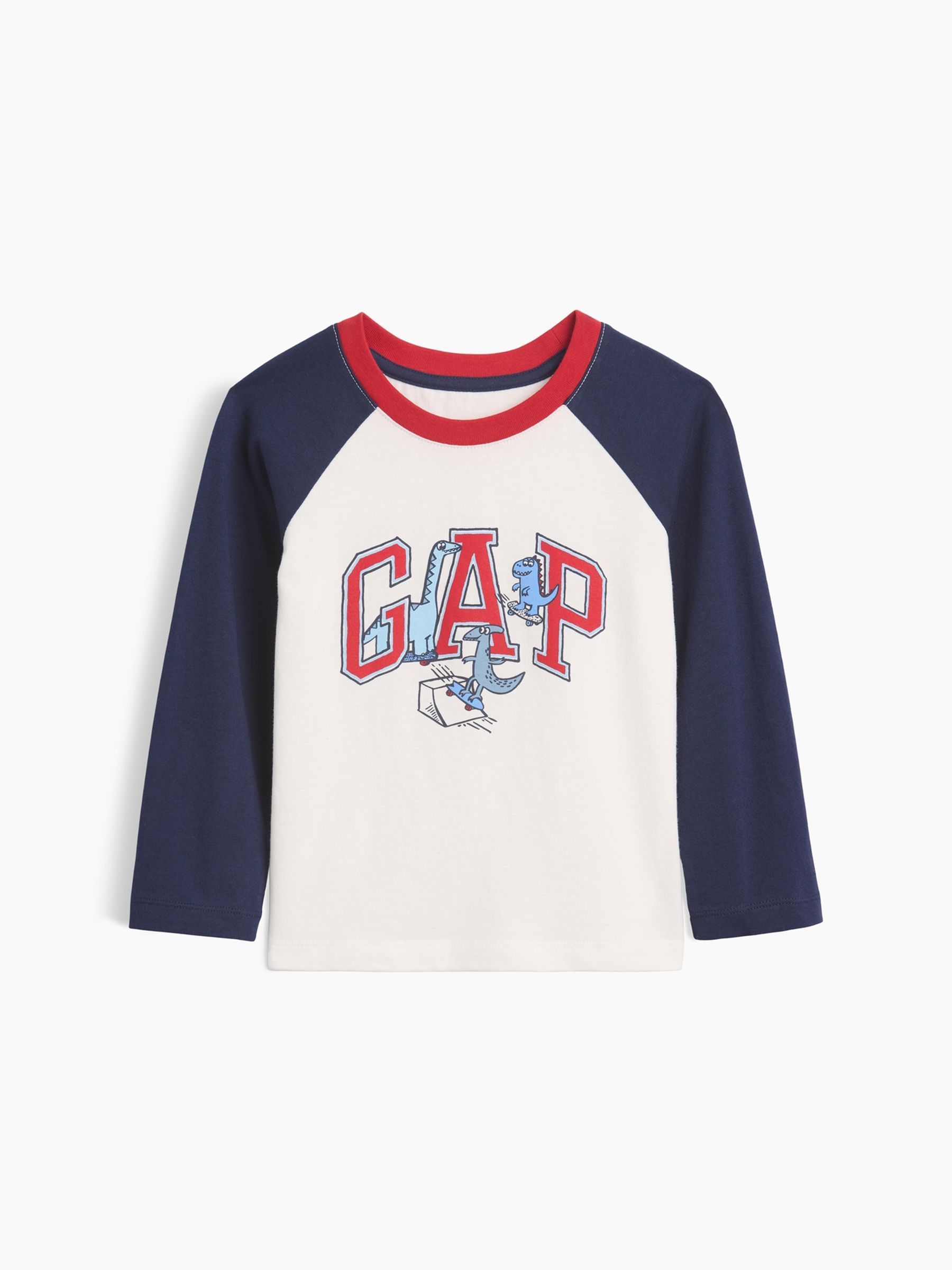 White/ Navy Dinosaur - Colourblock Logo Long Sleeve T-shirt