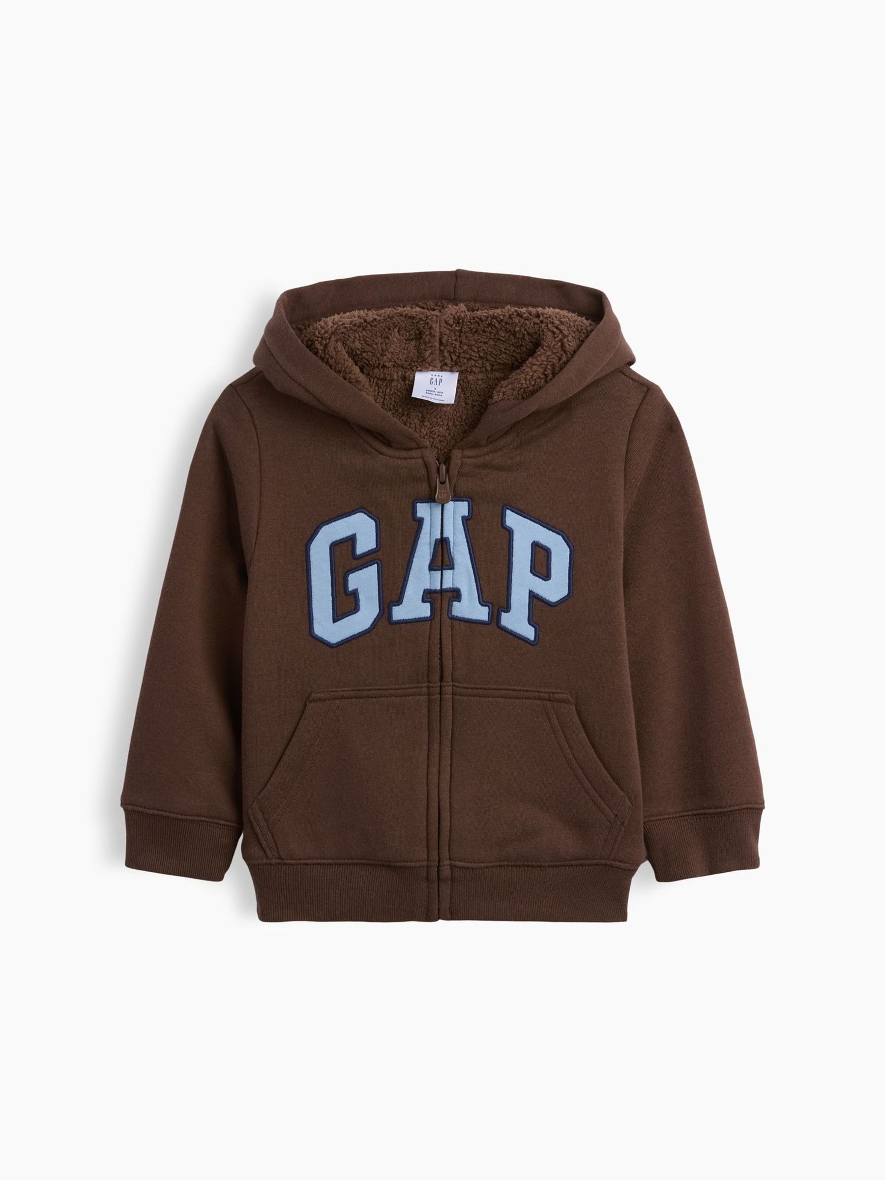 Brown - Sherpa-lined Logo Zip-up Hoodie