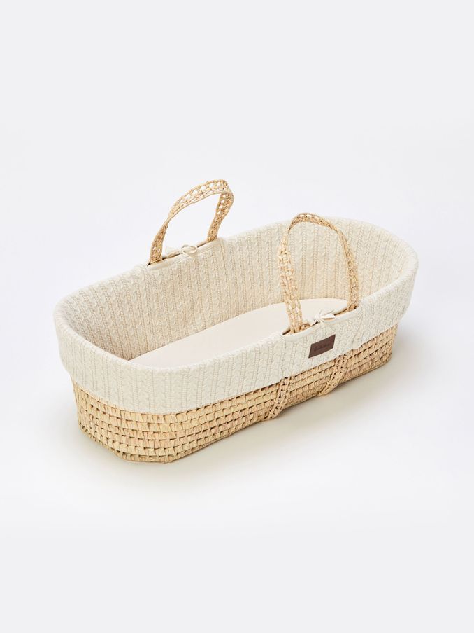 The Little Green Sheep Natural Knitted Moses Basket and Mattress (236726) | £119