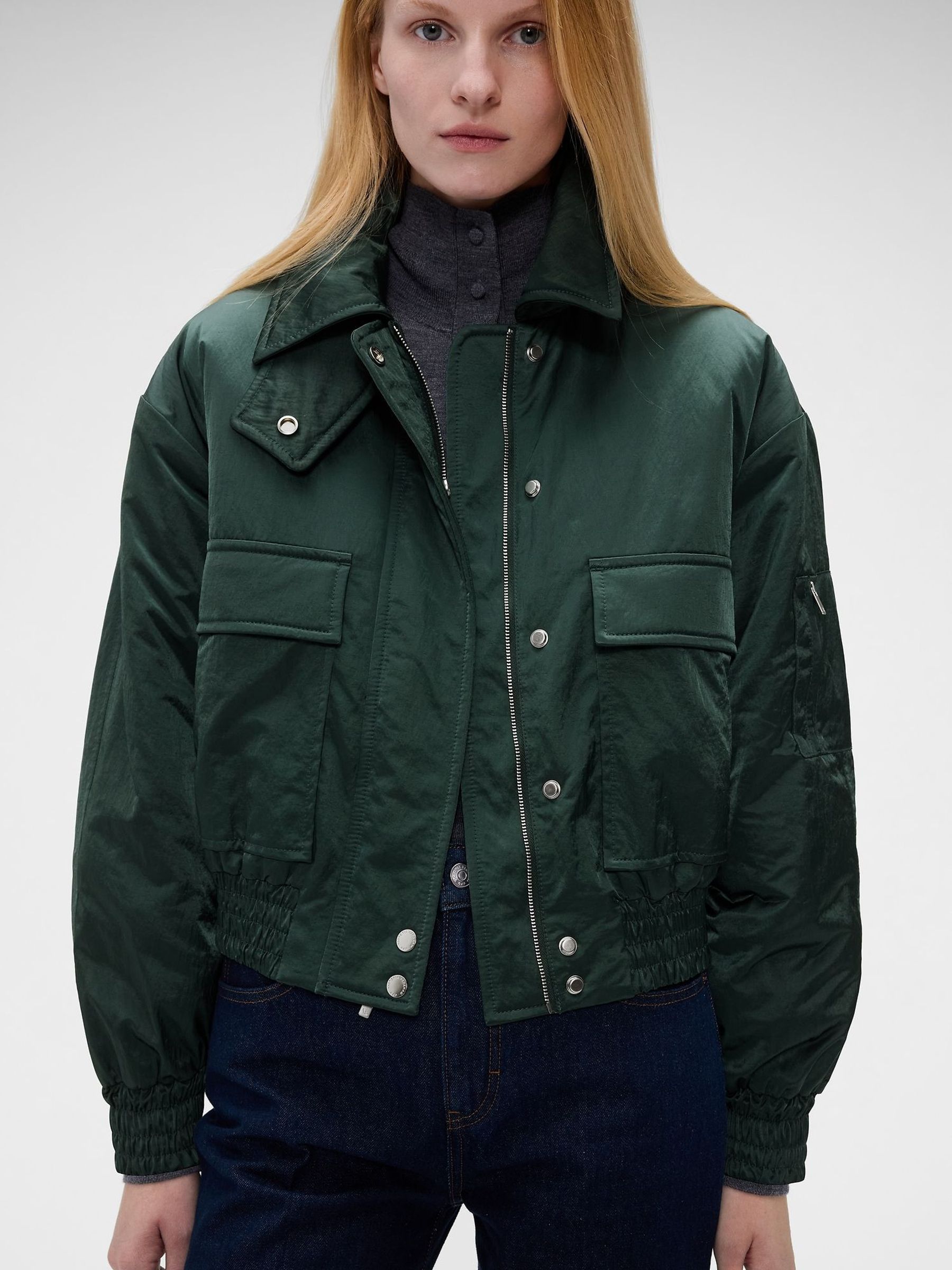 Gap x Victoria Beckham Green - Oversized Satin Bomber Jacket