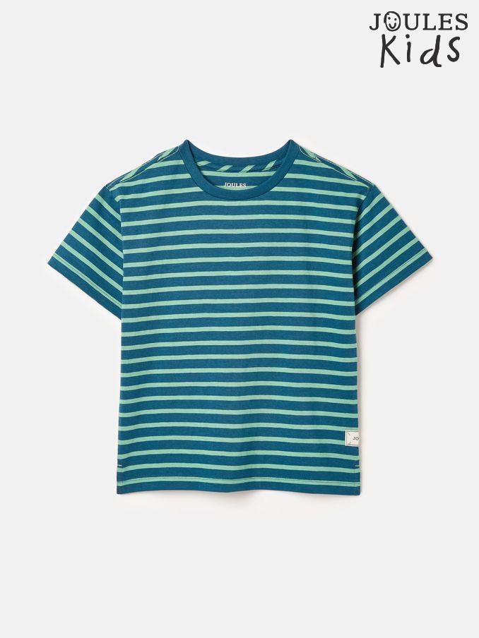 Boys' Laundered Green & Blue Short Sleeve Crew Neck Striped T-Shirt (238767) | £12 - £14