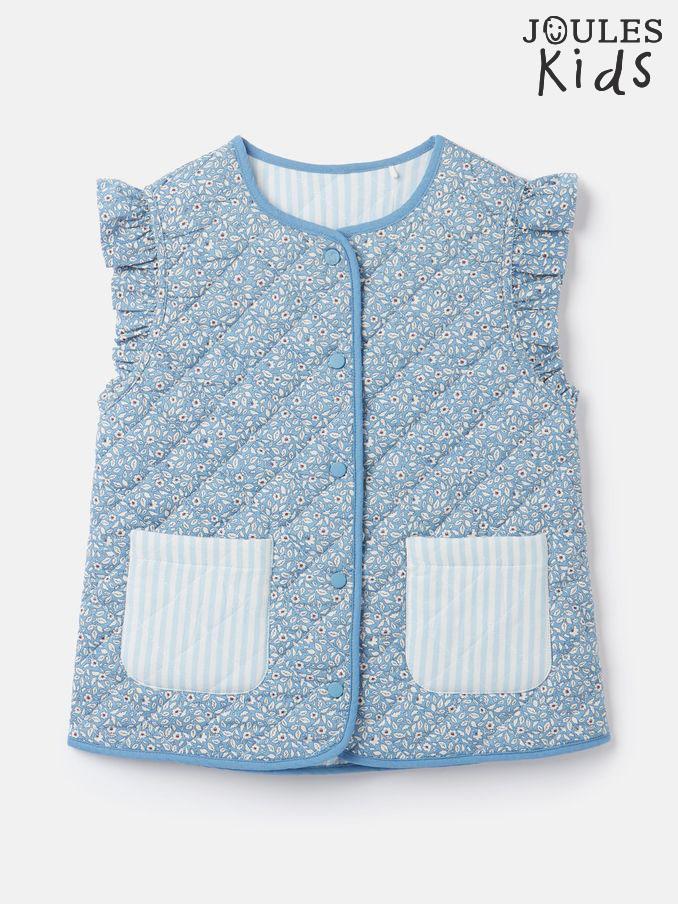 Girls' Raye Blue Floral Reversible Print Quilted Gilet (244567) | £21 - £24