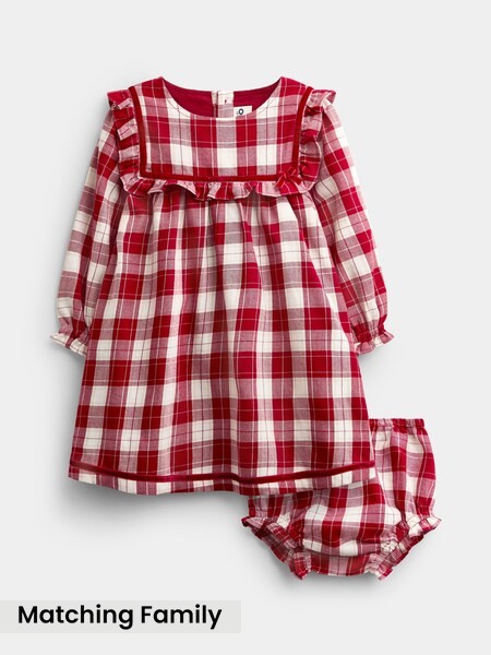 Burgundy Red Tartan - Baby Dress & Knickers Set