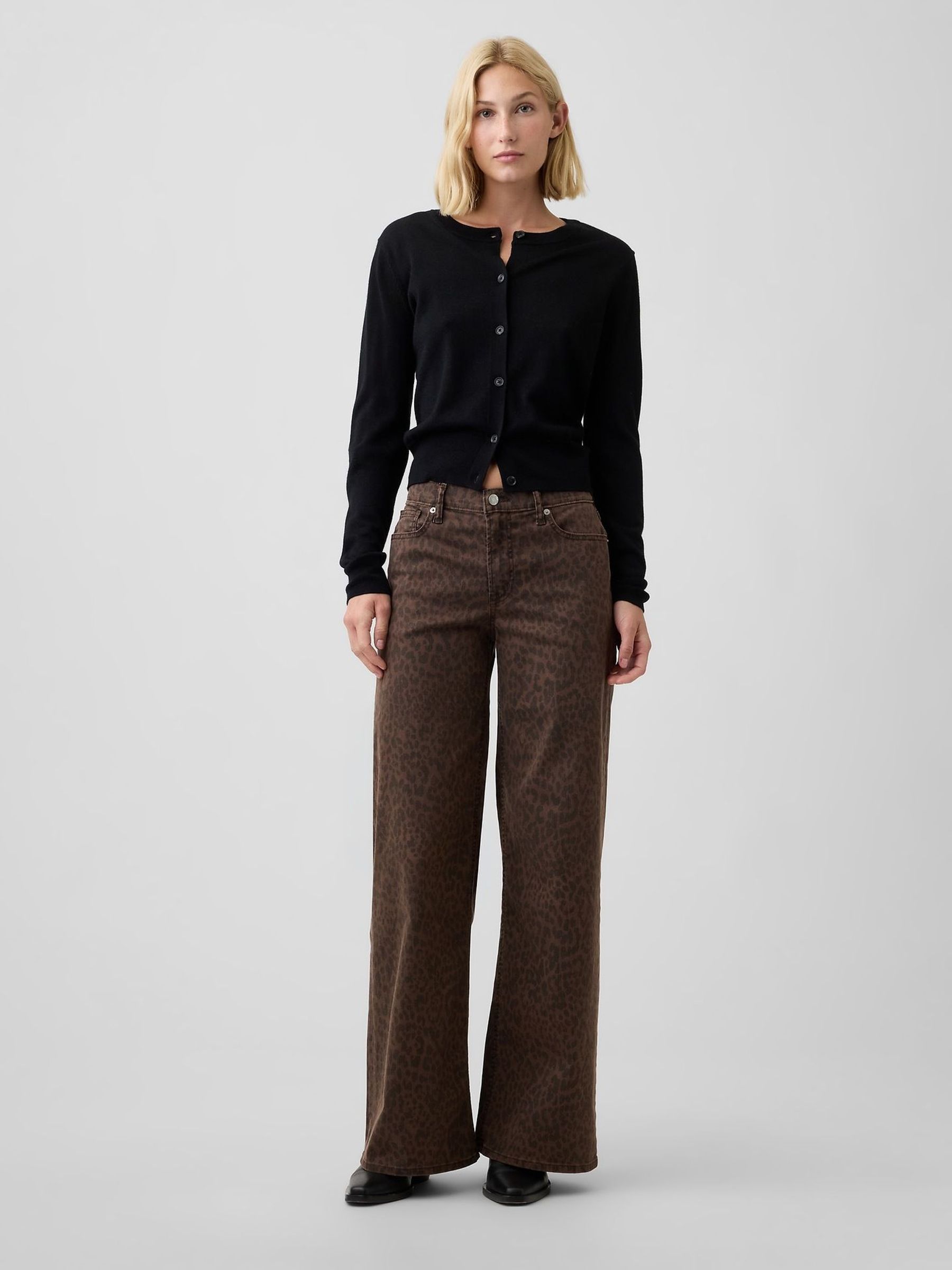 Leopard - Mid Rise Print Wide-leg Jeans