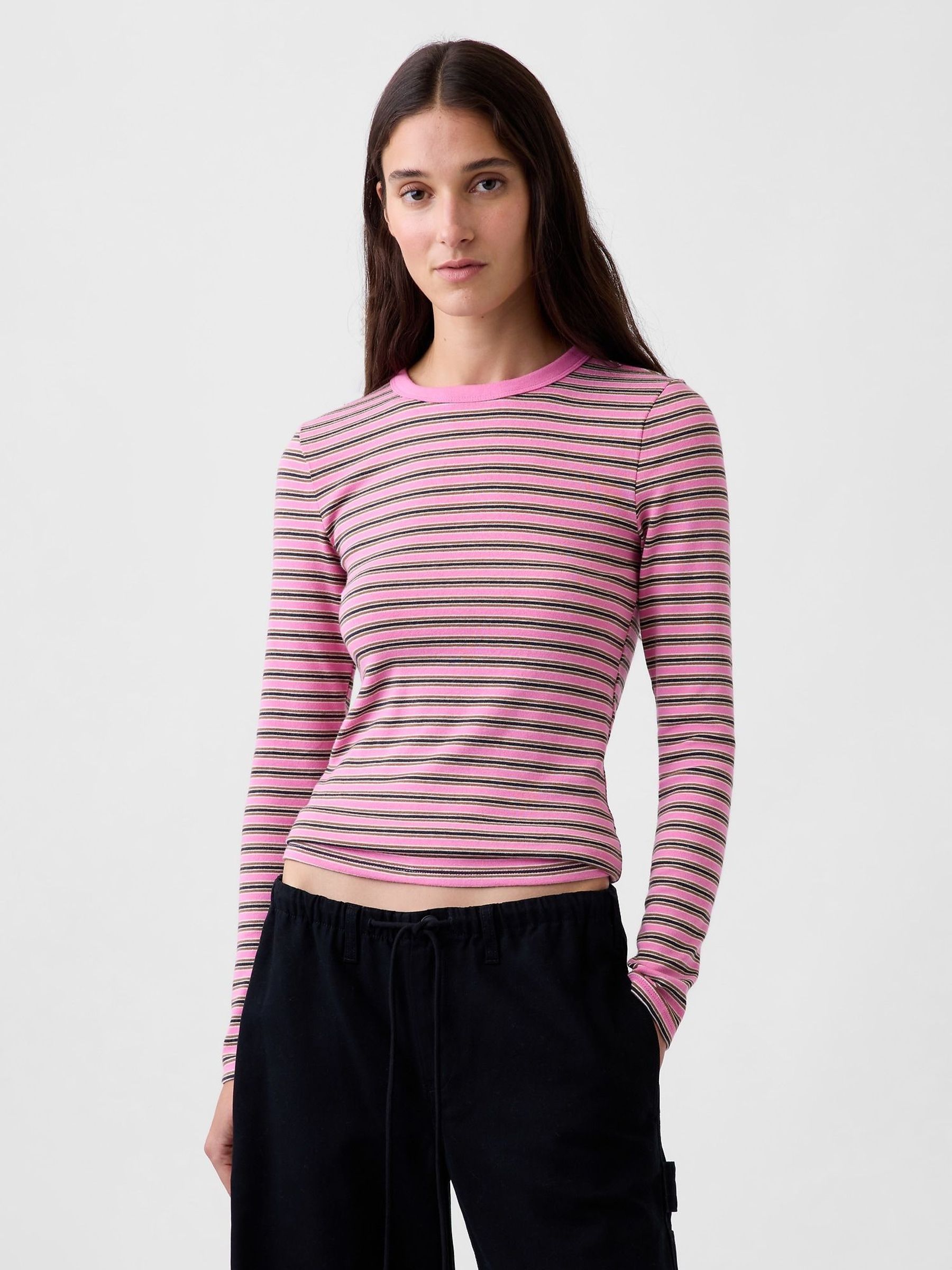 Pink Stripe - Modern Long Sleeve T-shirt