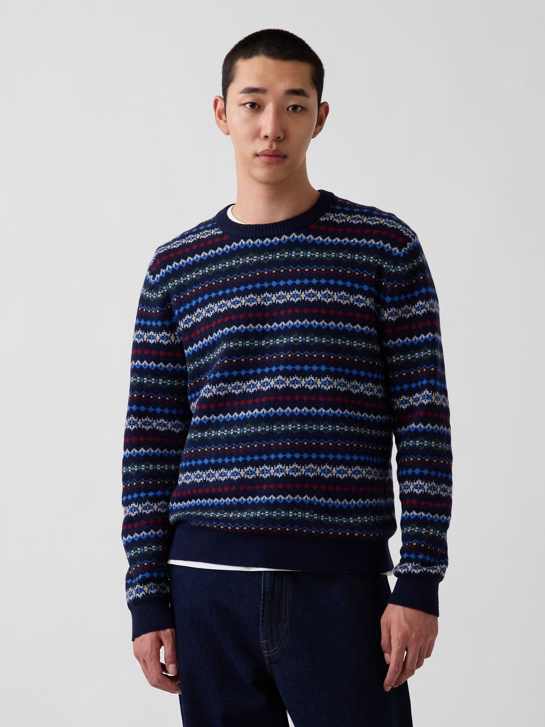 Blue Fair Isle - Regular Cashsoft Crew Jumper