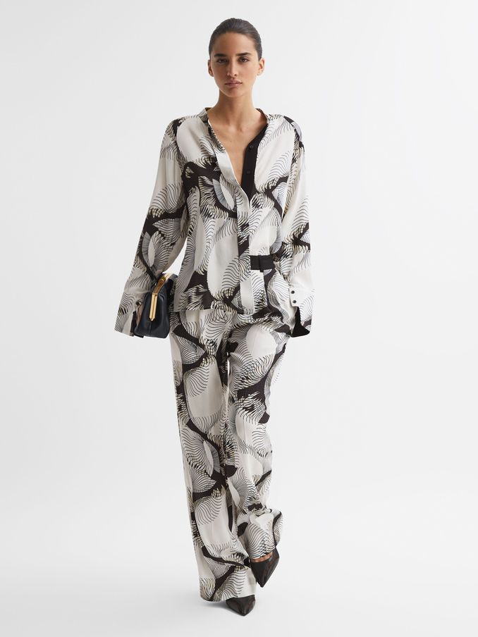 Wide Leg Abstract Print Co-Ord Trousers in Black/White (274204) | £68