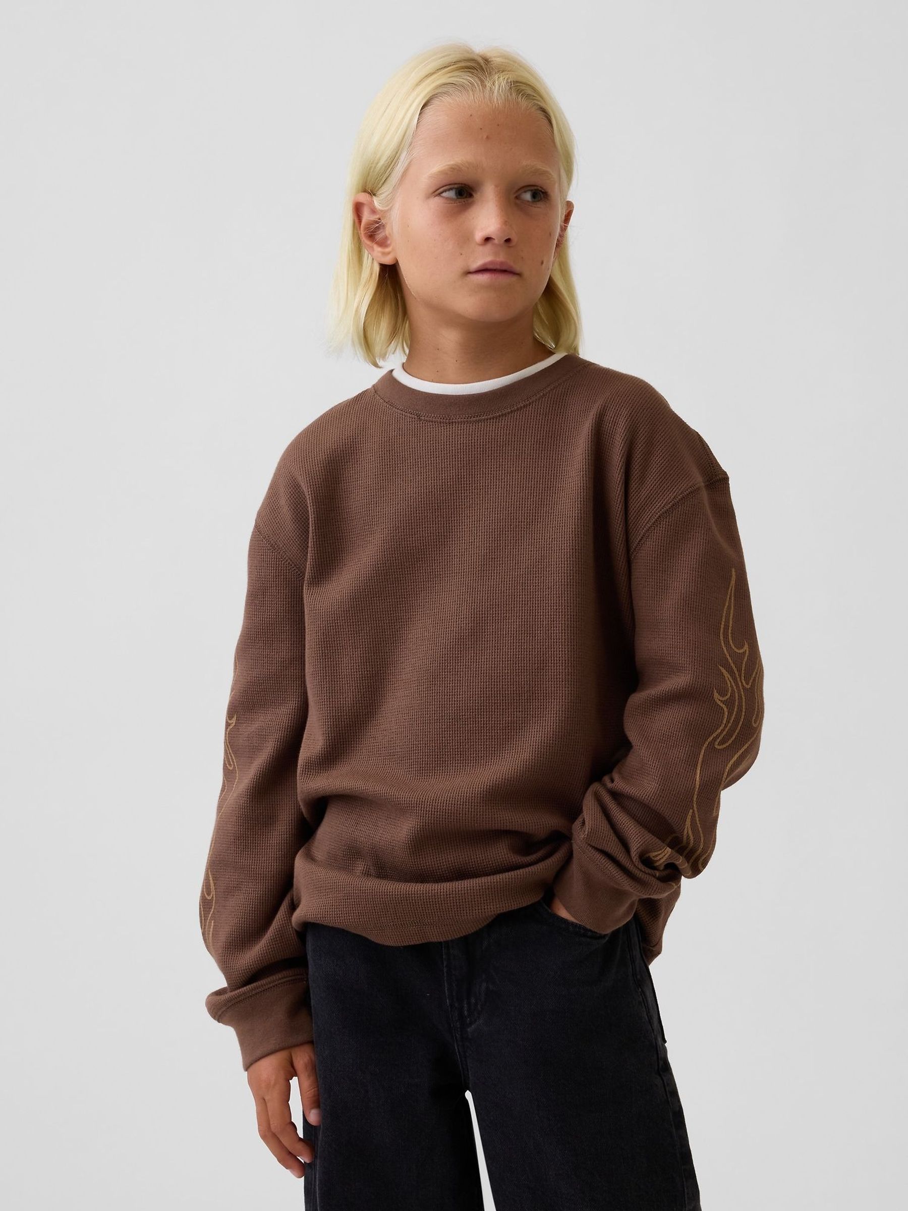 Brown - Waffle Long Sleeve T-shirt