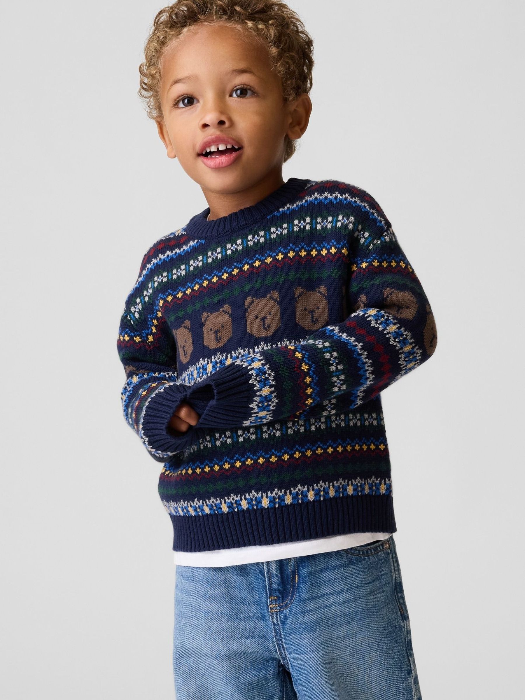 Navy Bear - Fair Isle Jumper