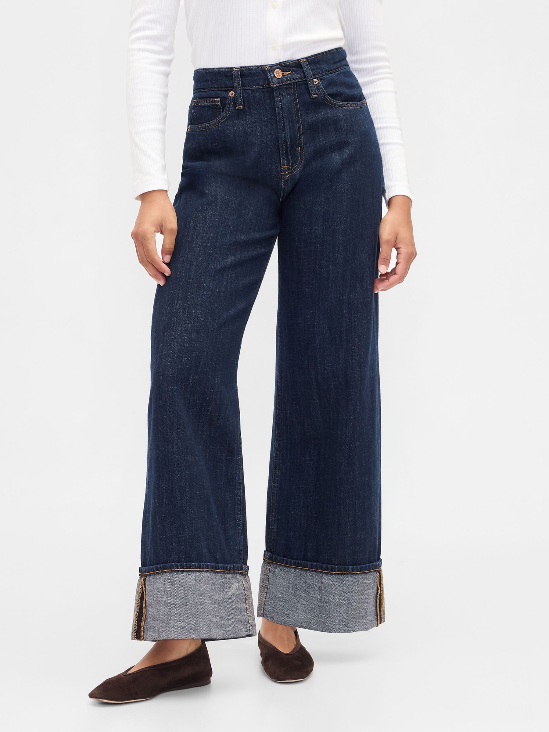 Dark Wash - High Waisted Super Soft Wide-leg Jeans