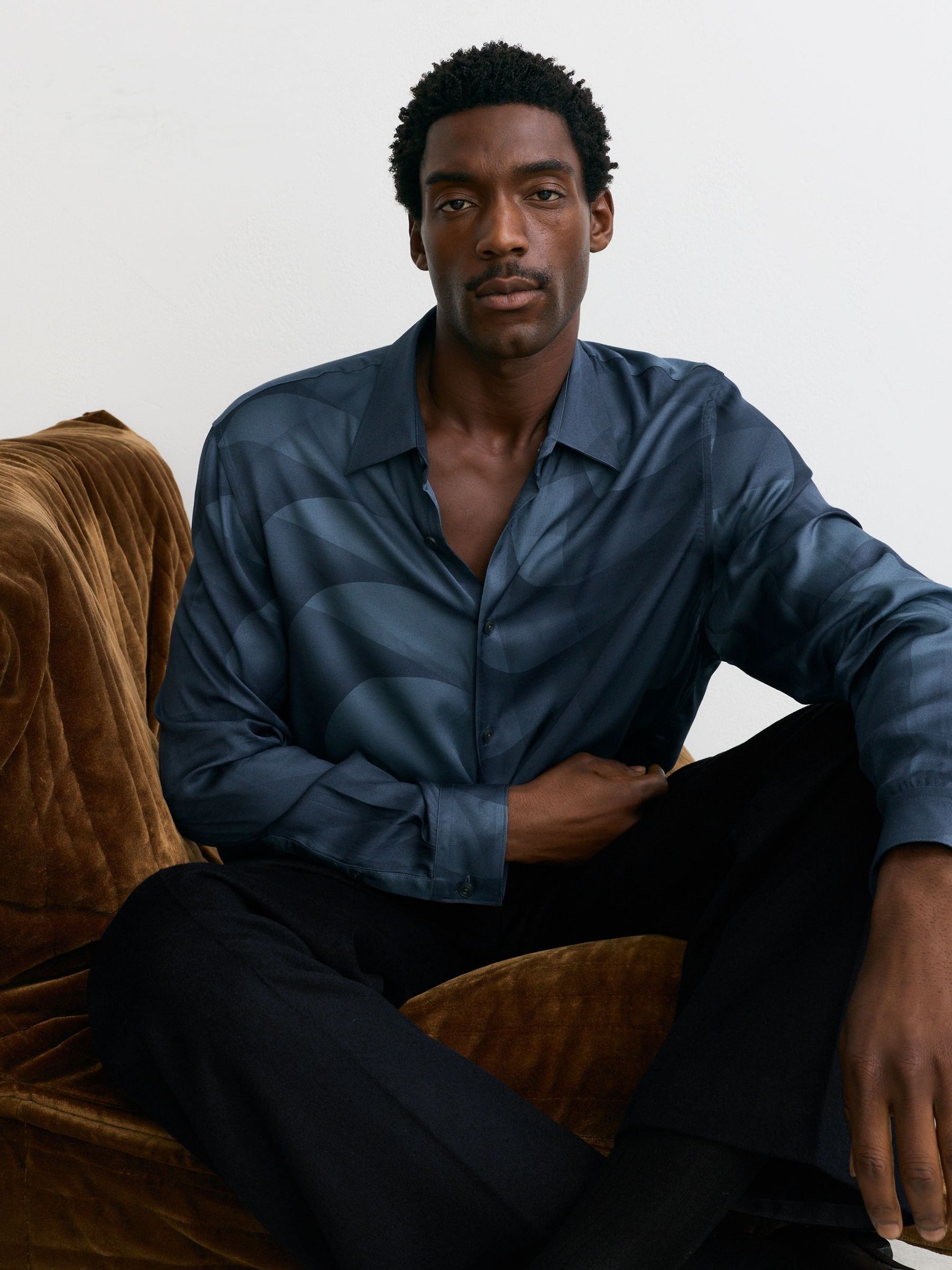 Navy - Regular Abstract-print Long-sleeve Shirt Regular-fit