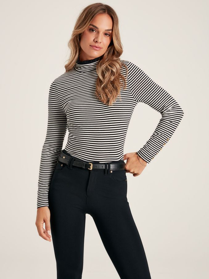 Amy Black/Cream Long Sleeve High Neck Jersey Top (282608) | £20