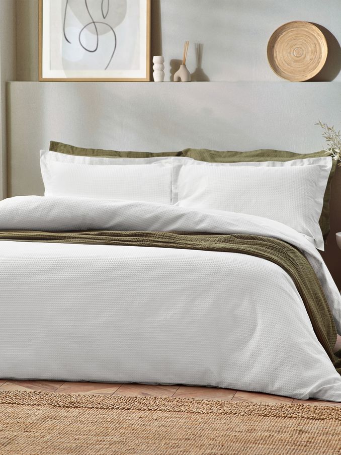 Yard White Waffle Textured 100% Cotton Duvet Cover Set (284860) | £34 - £62