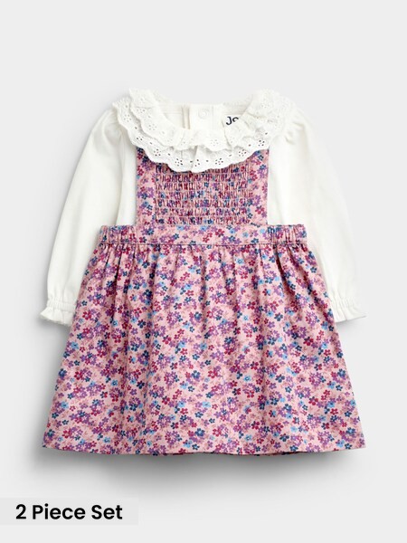 Pink Ditsy Floral - Smocked Pinny Dress & Body Set