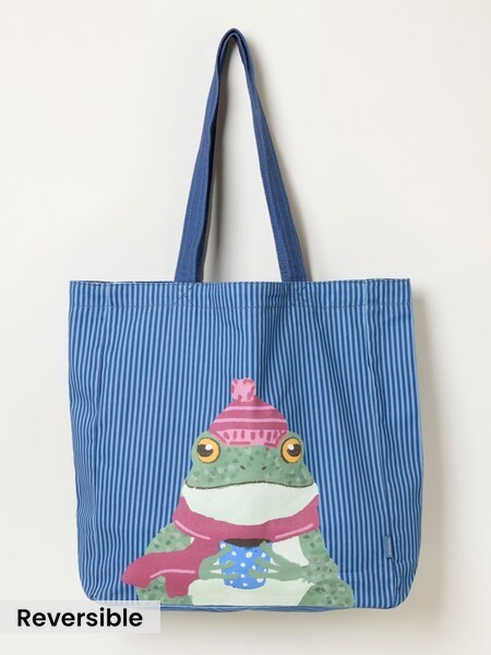Navy - Frog Printed Reversible Tote Bag