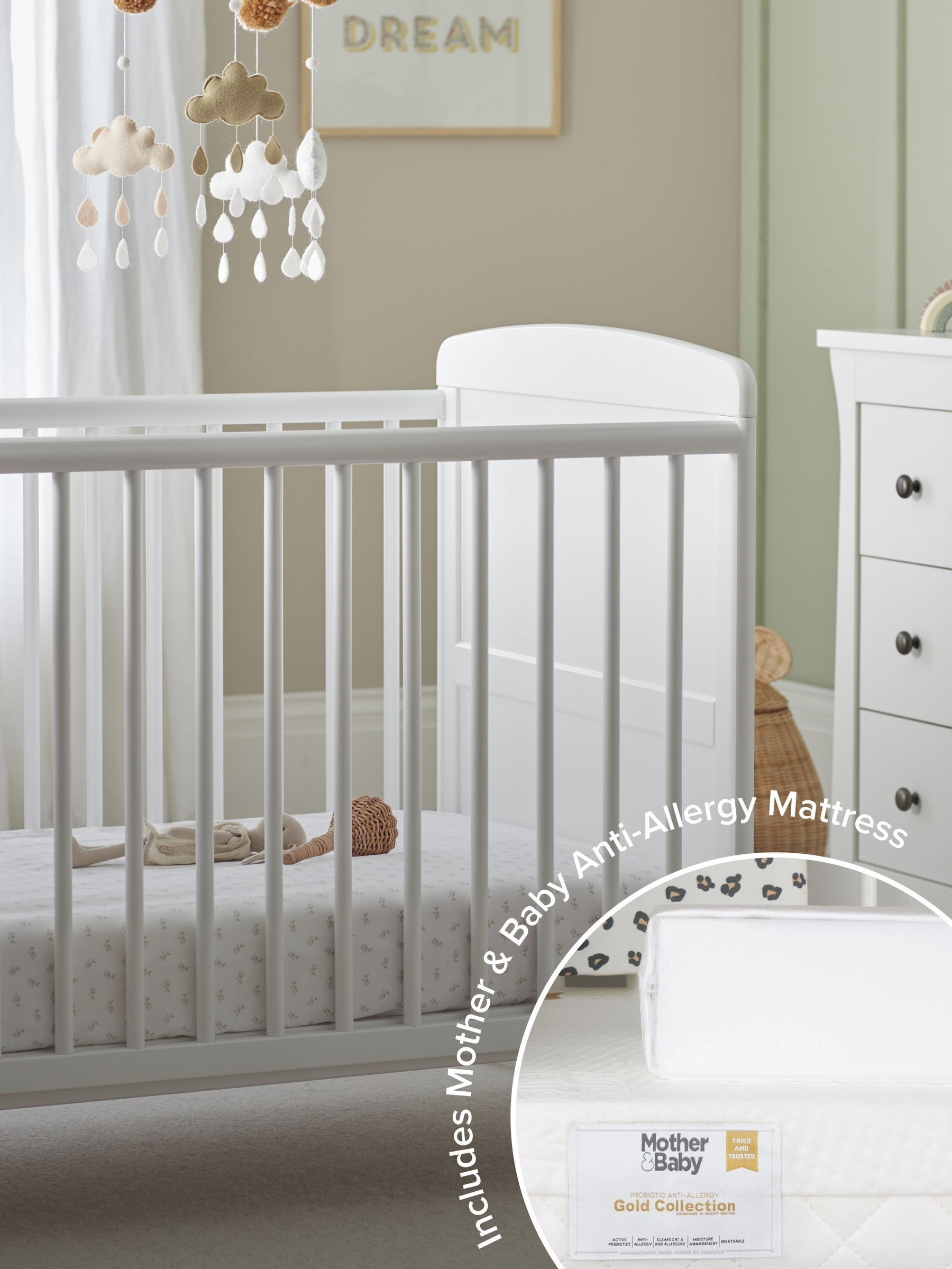 CuddleCo White Juliet Cot Bed With Mother&Baby First Gold Foam Mattress (288573) | £280