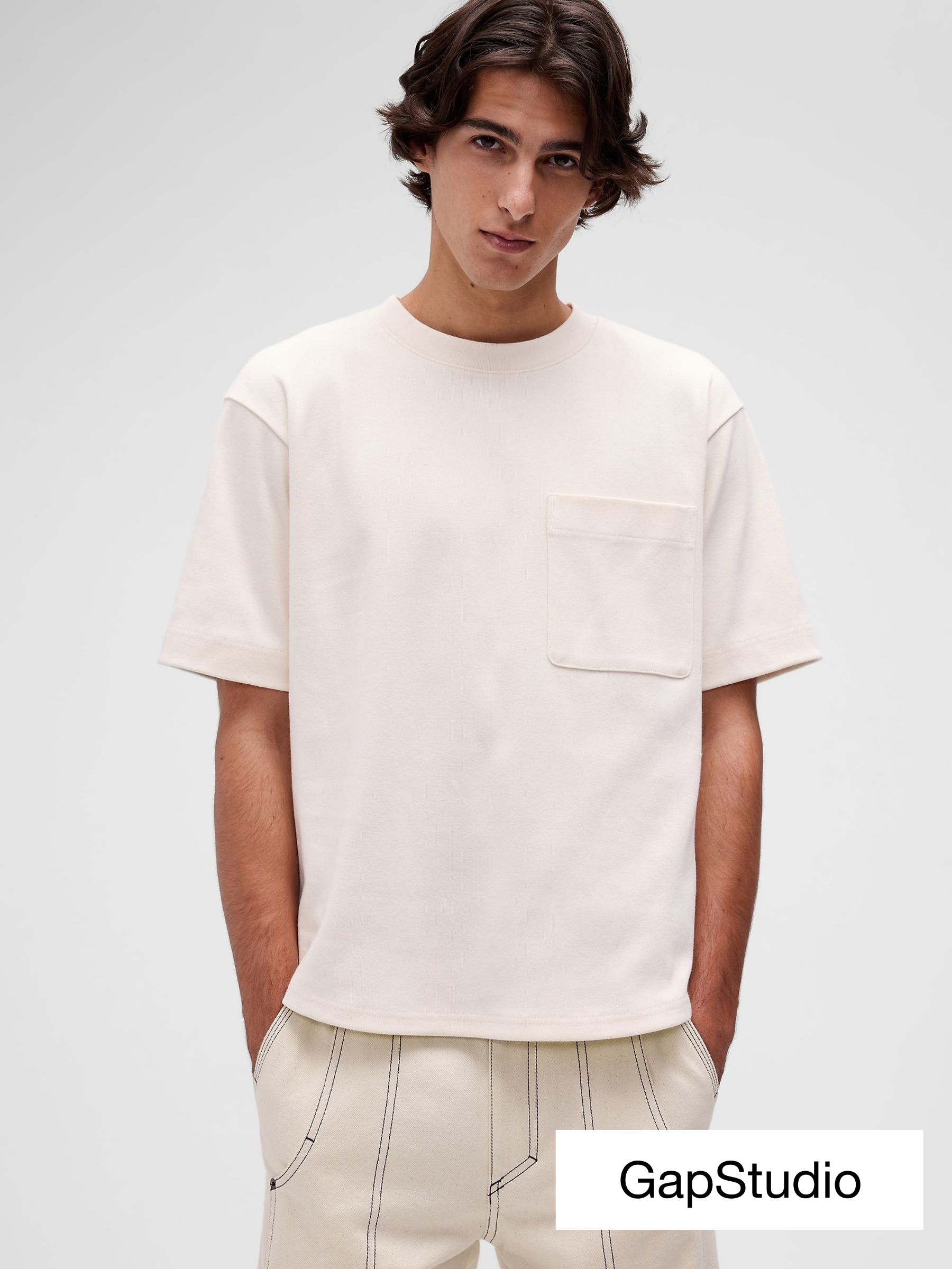 GapStudio Cream - Regular Extra Heavyweight Pocket T-shirt