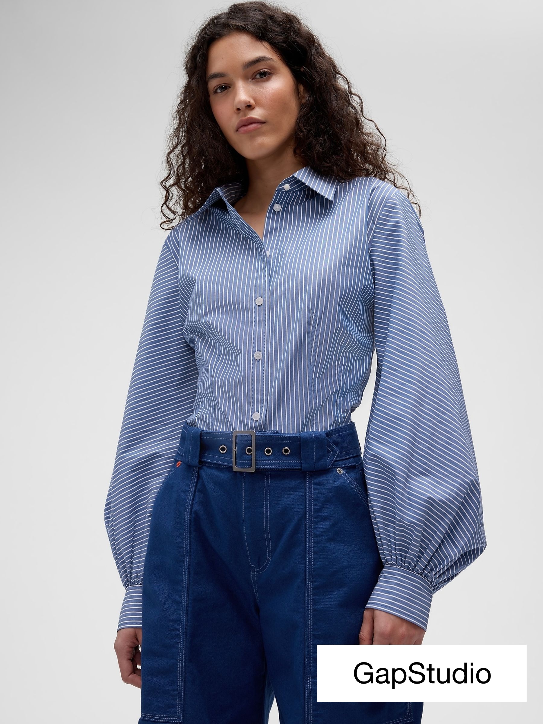 GapStudio Blue Stripe - Poplin Fitted Shirt