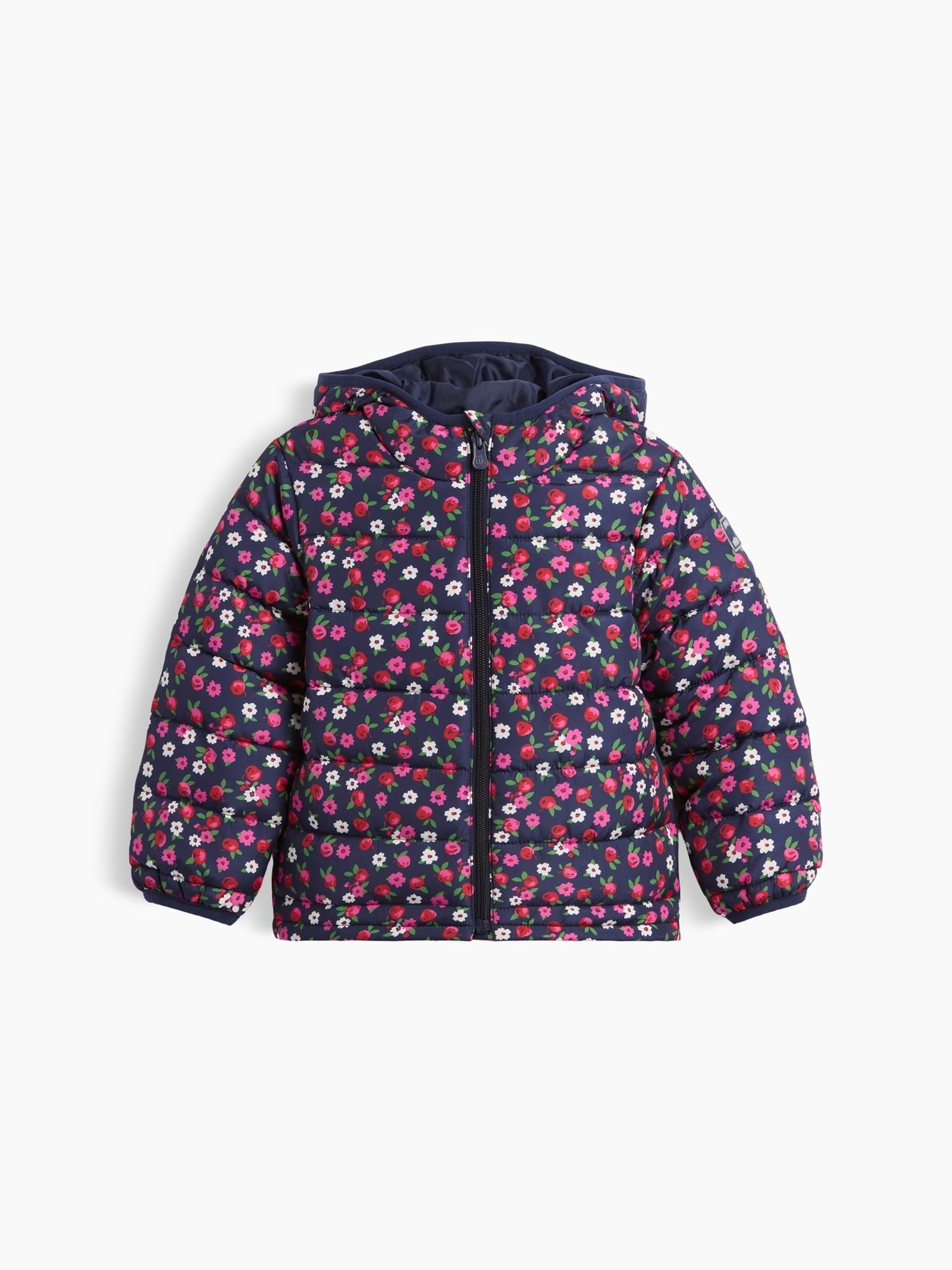 Navy Floral - Hooded Puffer Coat