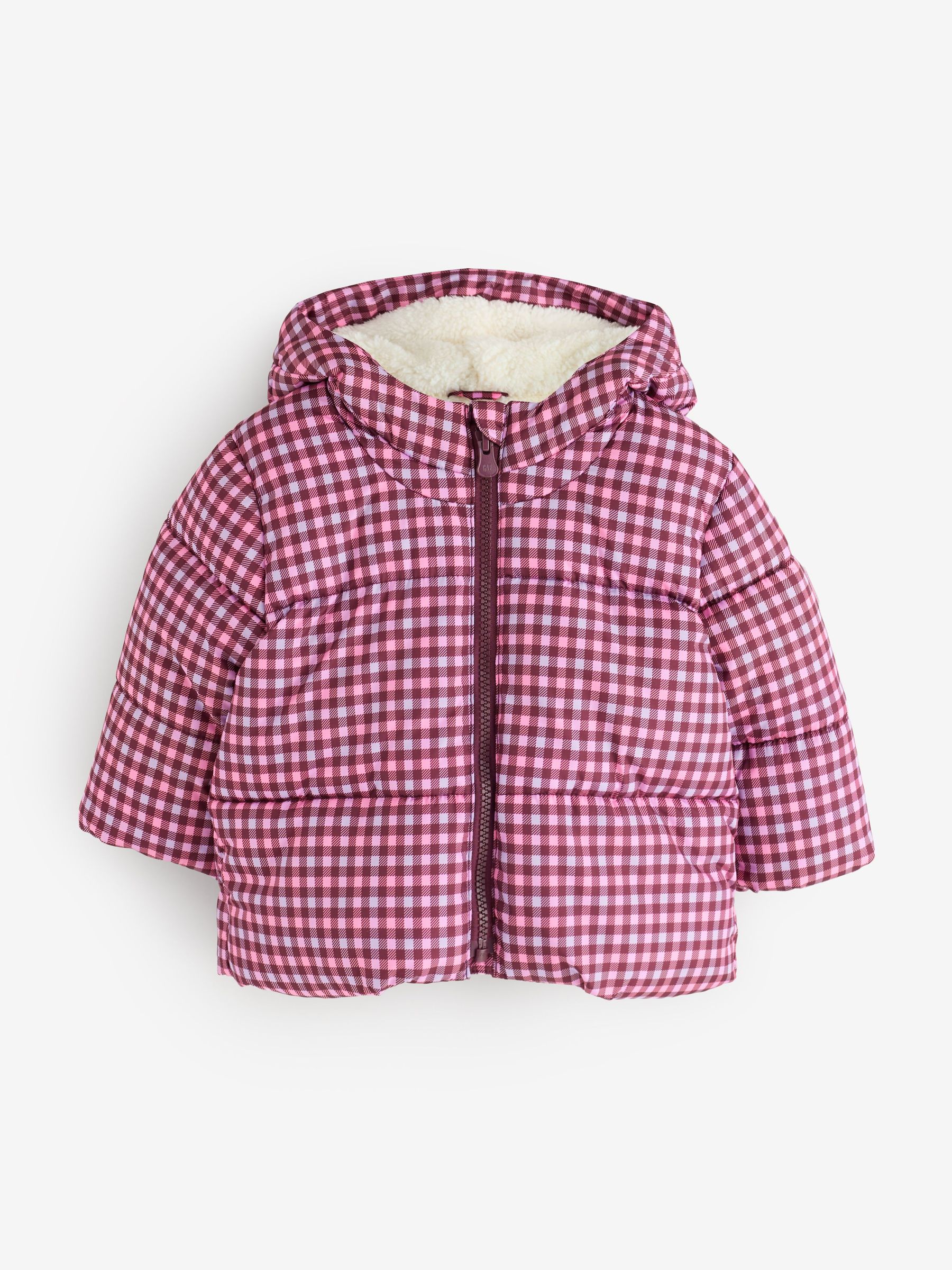 Purple Gingham - Print Puffer Jacket