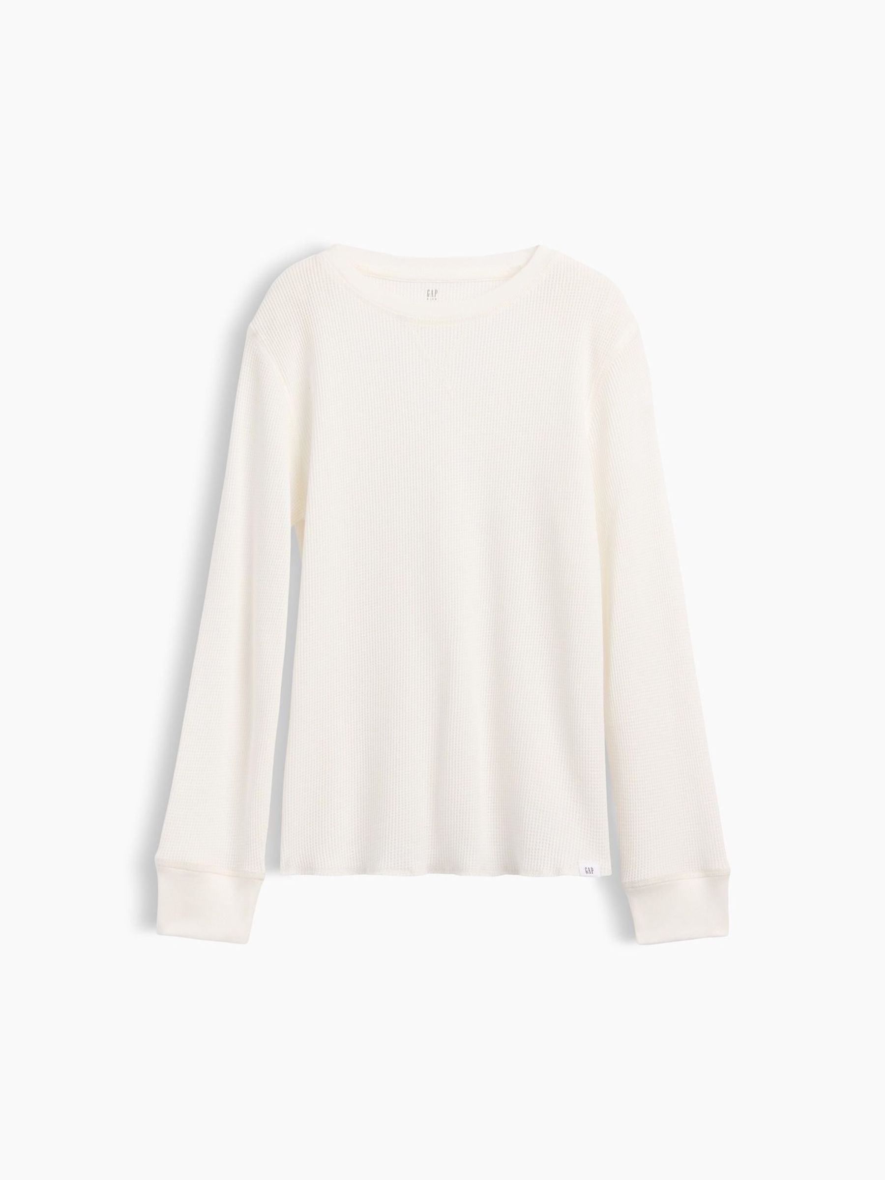 White - Waffle-knit Long Sleeve T-shirt