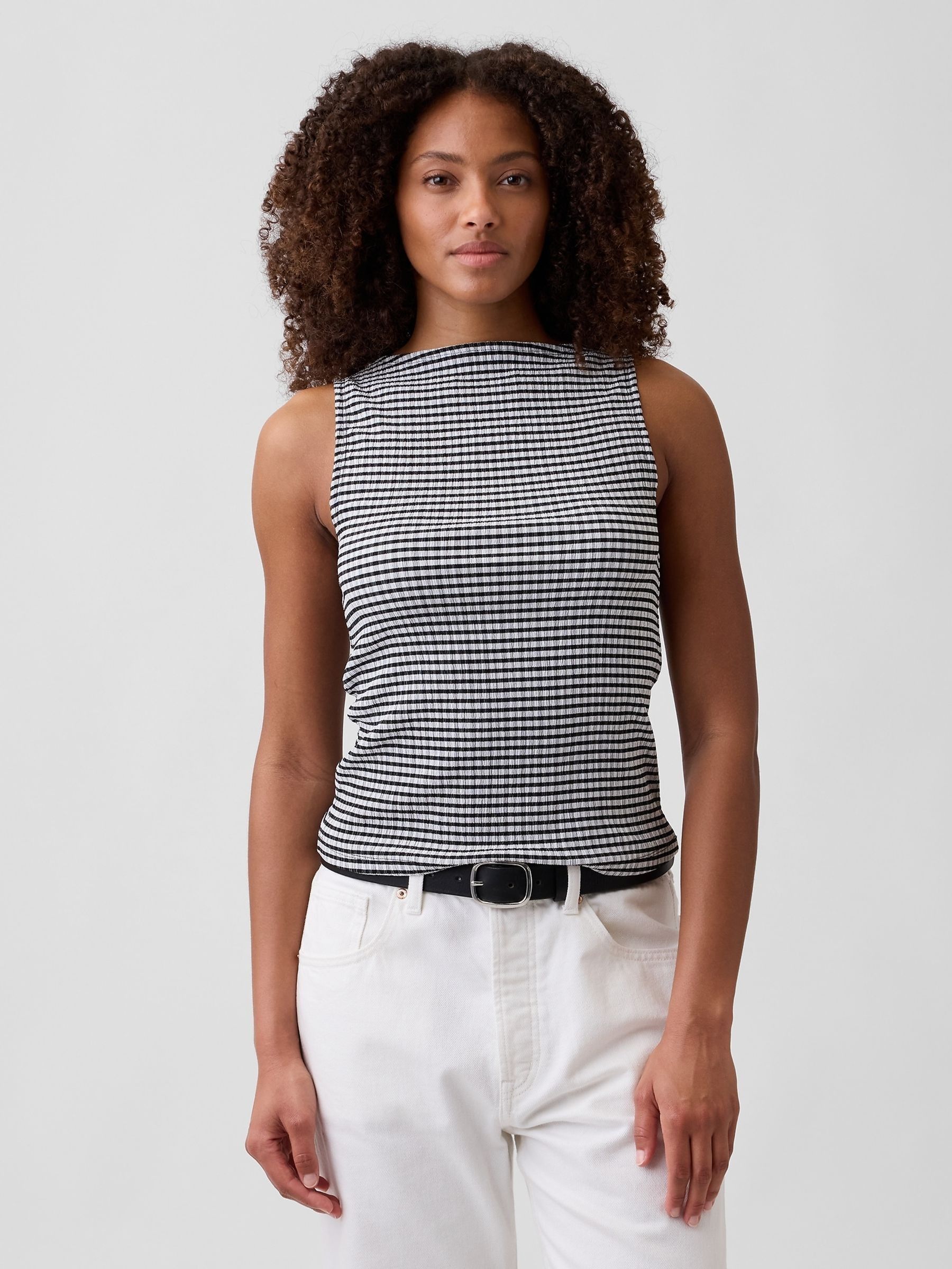 Black Gingham - Boatneck Vest Top