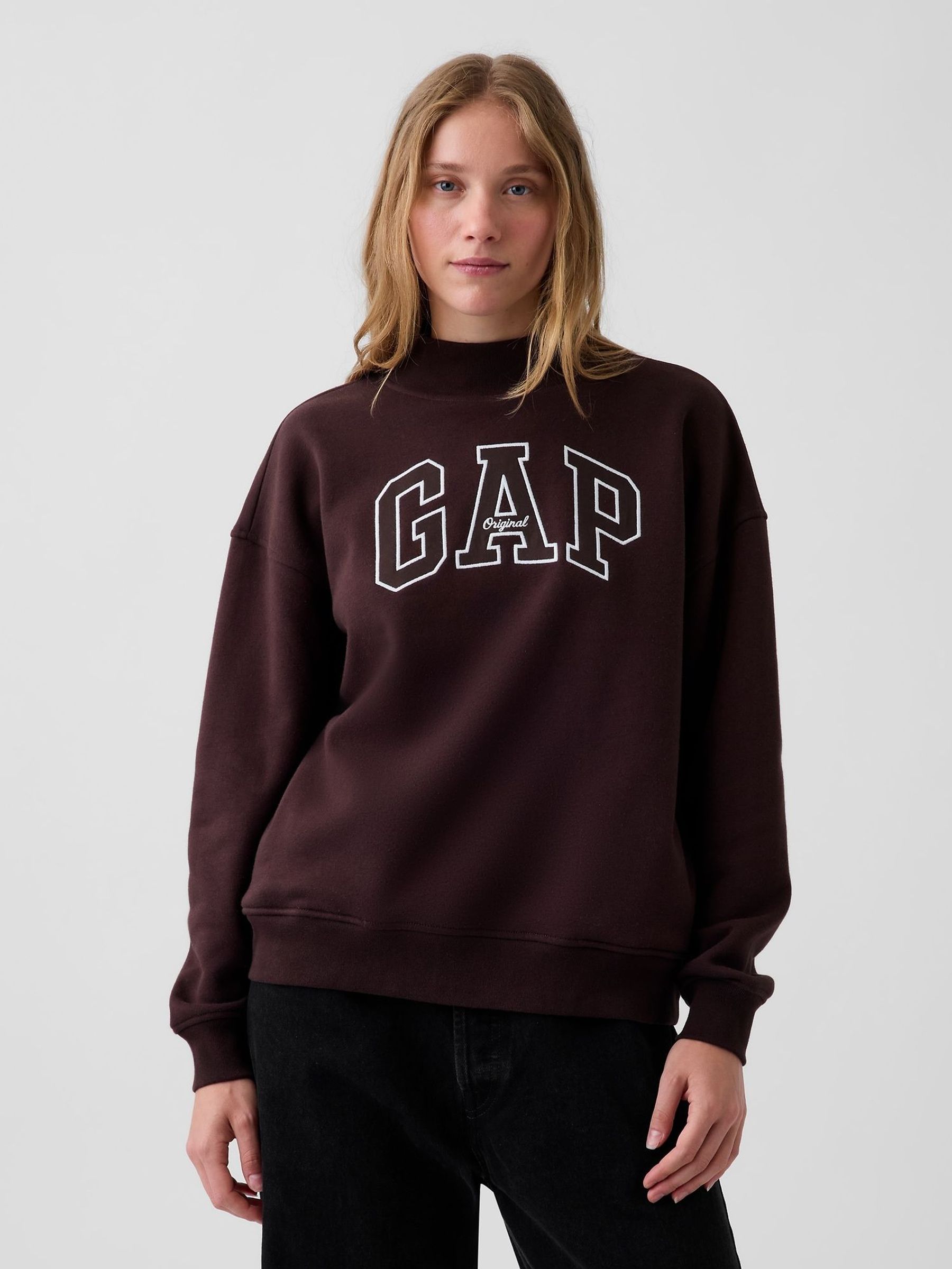 Brown - Vintagesoft Oversized Mock Neck Logo Sweatshirt