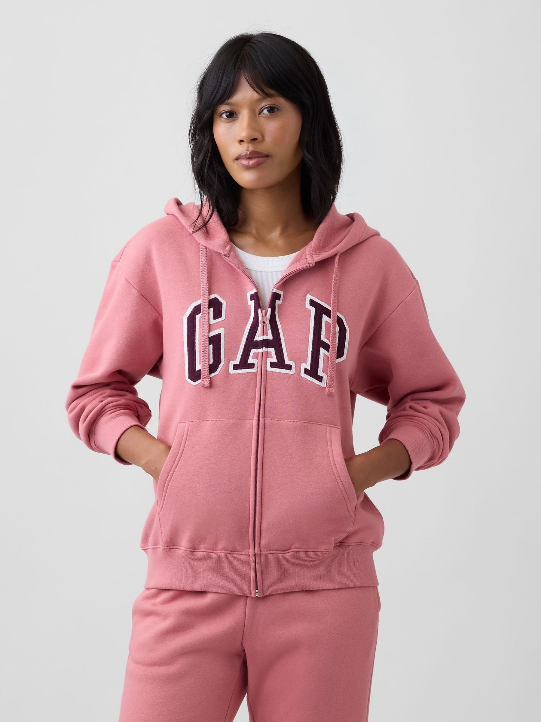 Pink/Burgundy - Relaxed Logo Zip-up Hoodie