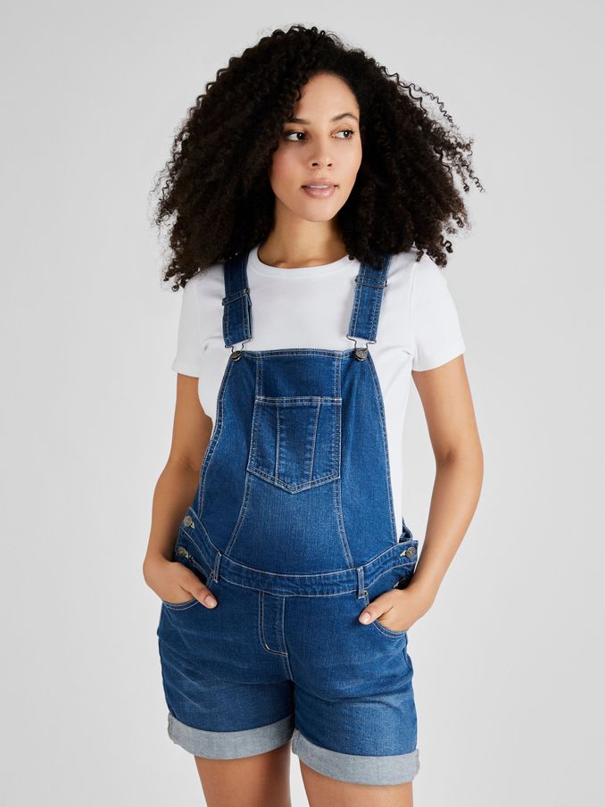 Mid Wash Blue Denim Short Maternity Dungarees (309565) | £20