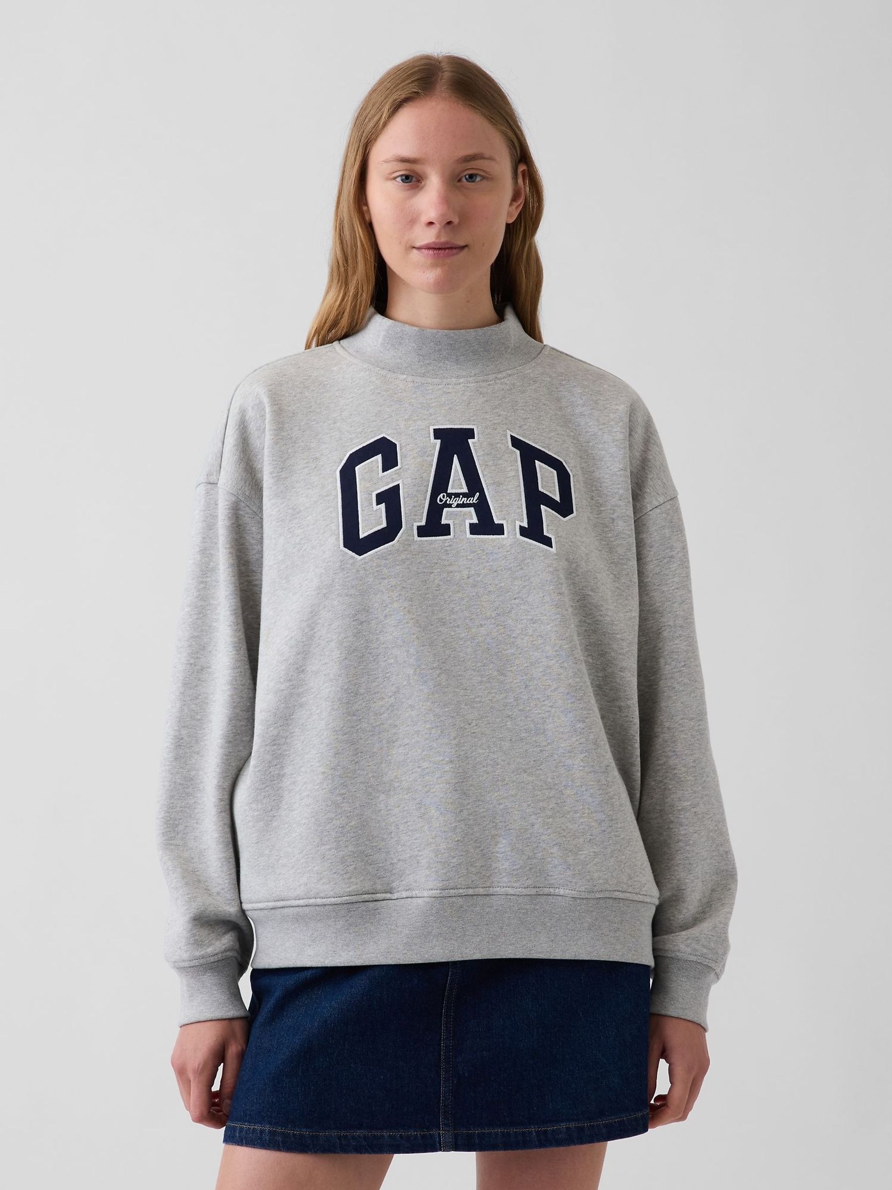 Grey - Vintagesoft Oversized Mock Neck Logo Sweatshirt
