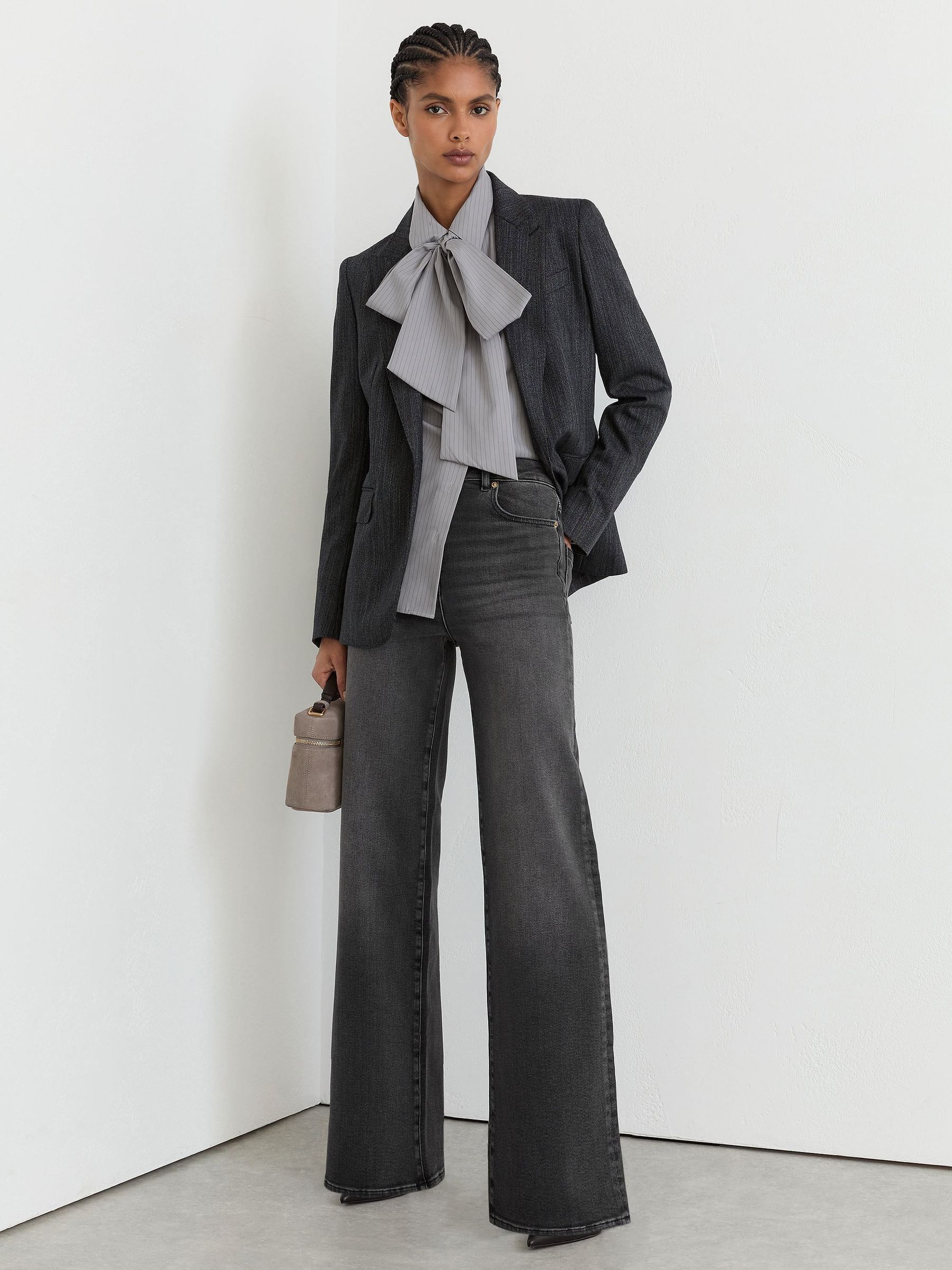 Washed Grey - Cotton-modal Wide-leg Jeans