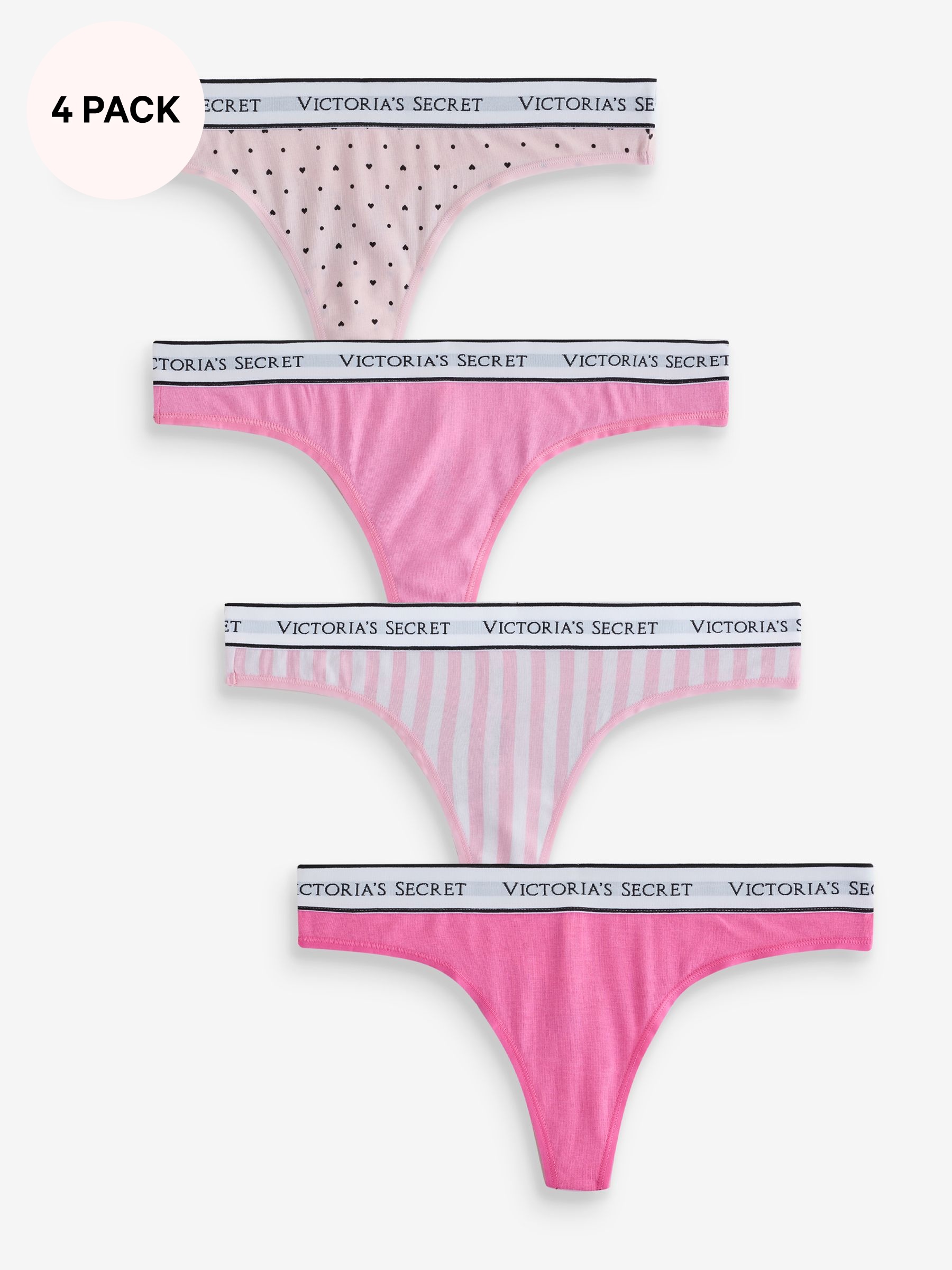 Pink - Thong Logo 4 Pack Knickers