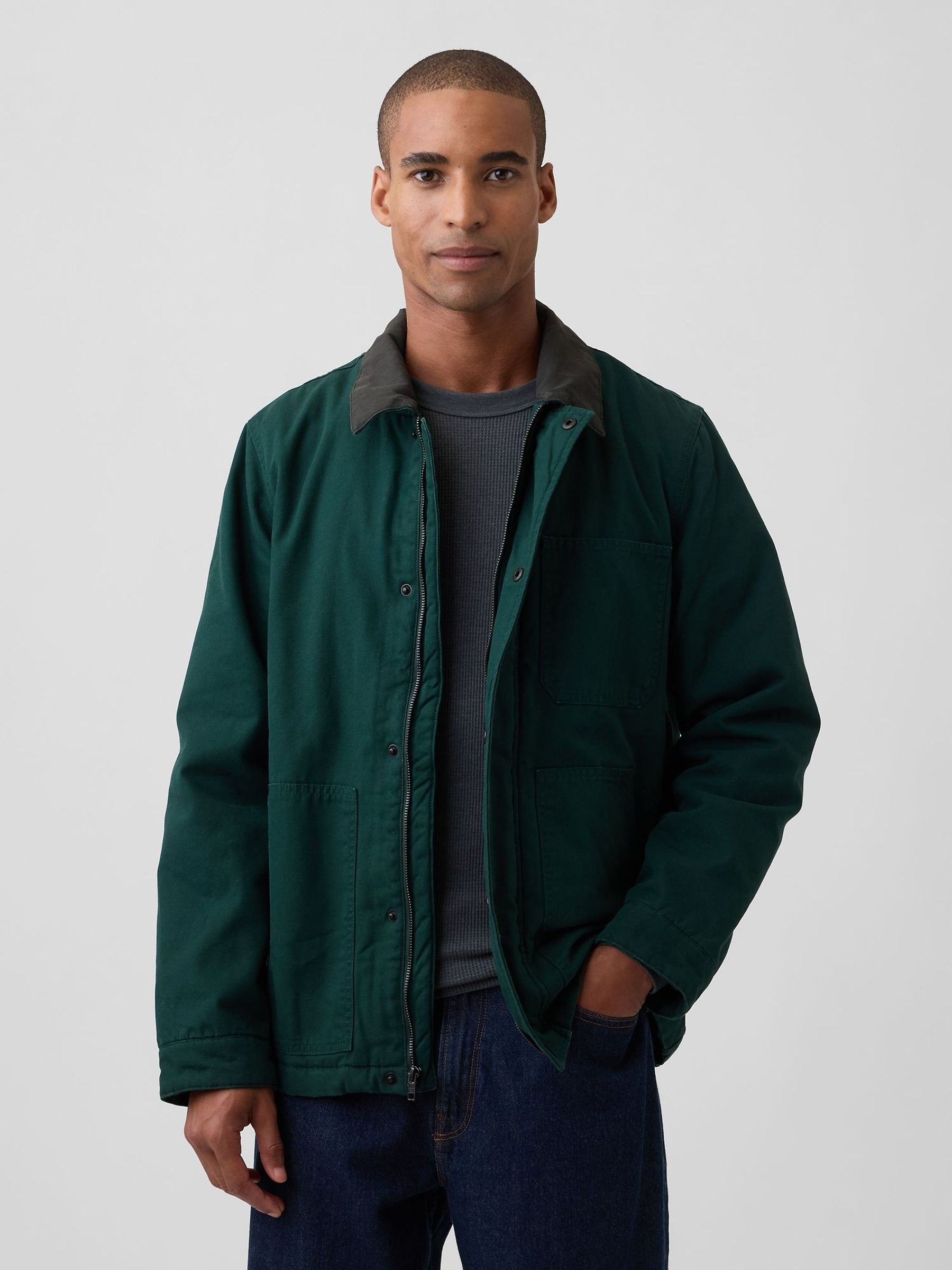 Green - Regular Relaxed Canvas Chore Jacket