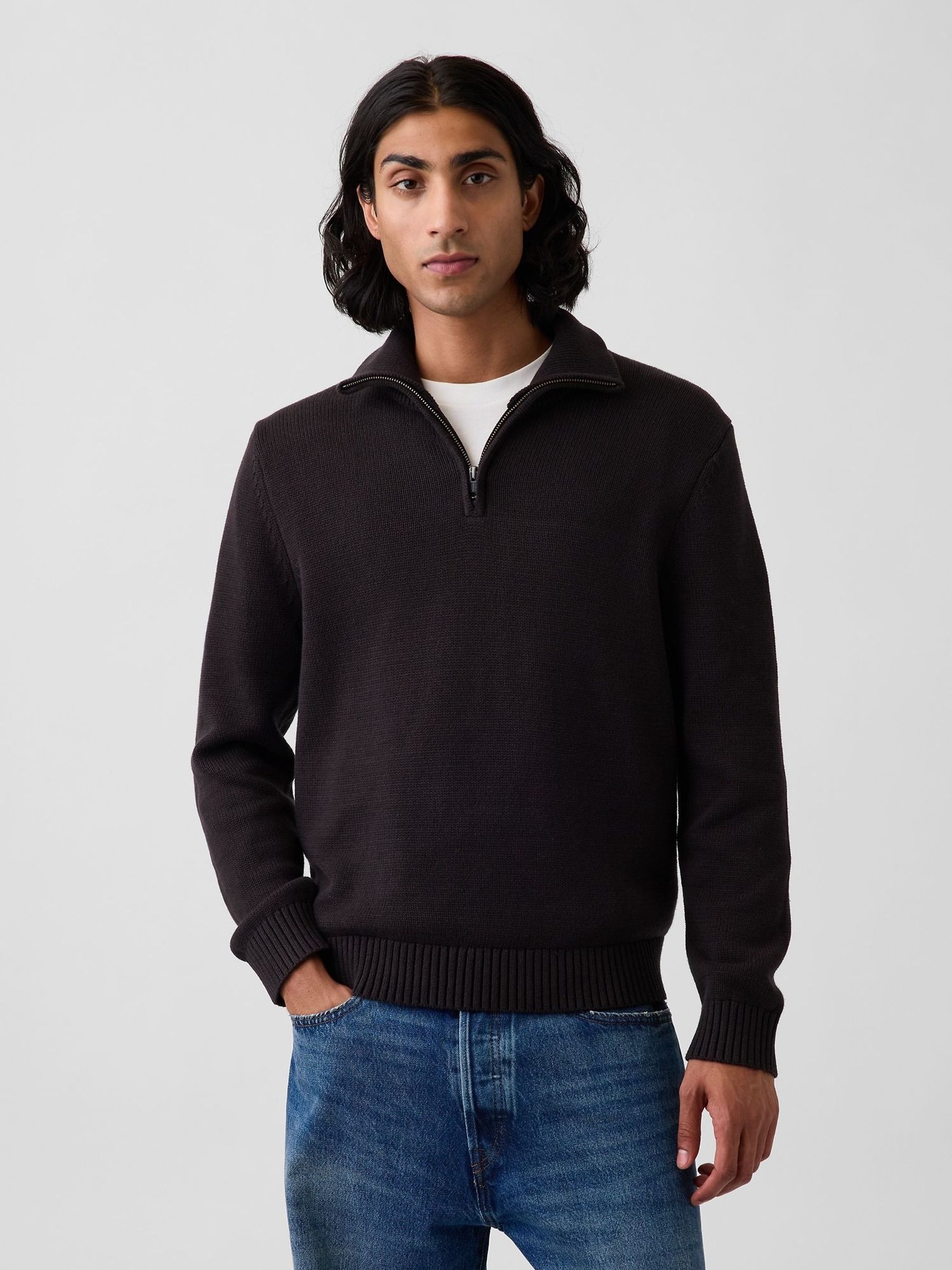 Black - Regular Relaxed Quarter-zip Jumper