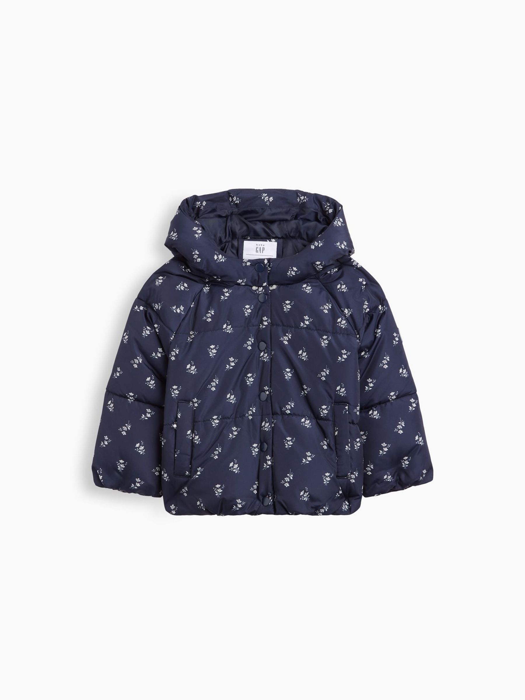 Navy Floral - Hooded Puffer Jacket